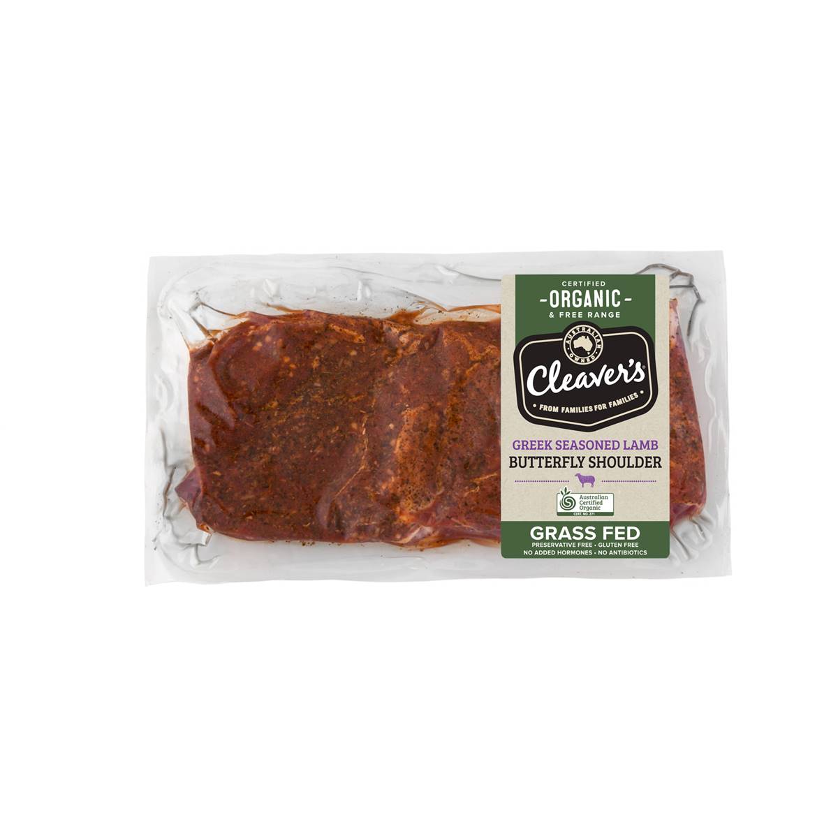 Cleaver's Organic Lamb Butterfly Shoulder Greek Seasoned 600g 1.3kg