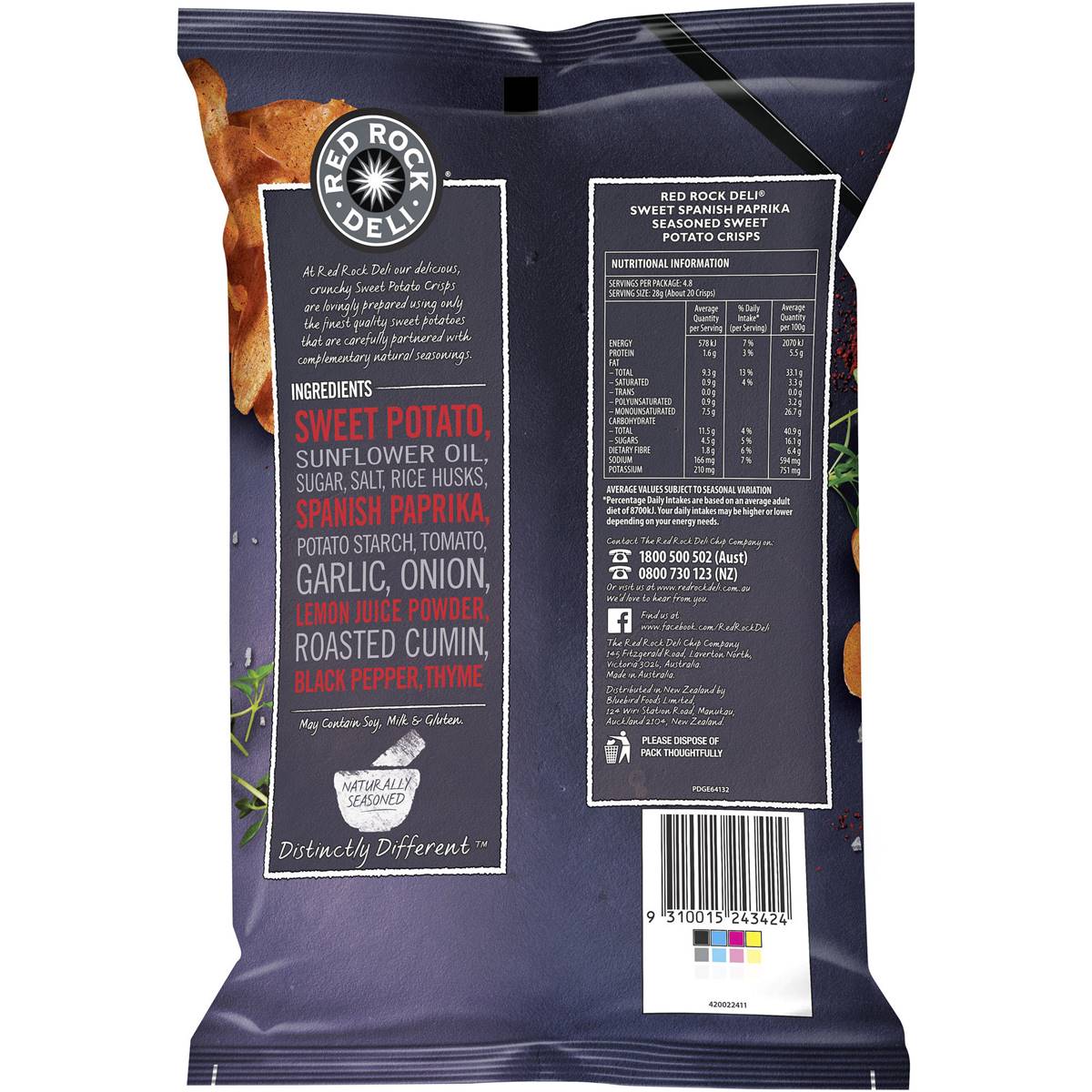 Red Rock Deli Chips Sweet Potato & Paprika 135g Woolworths