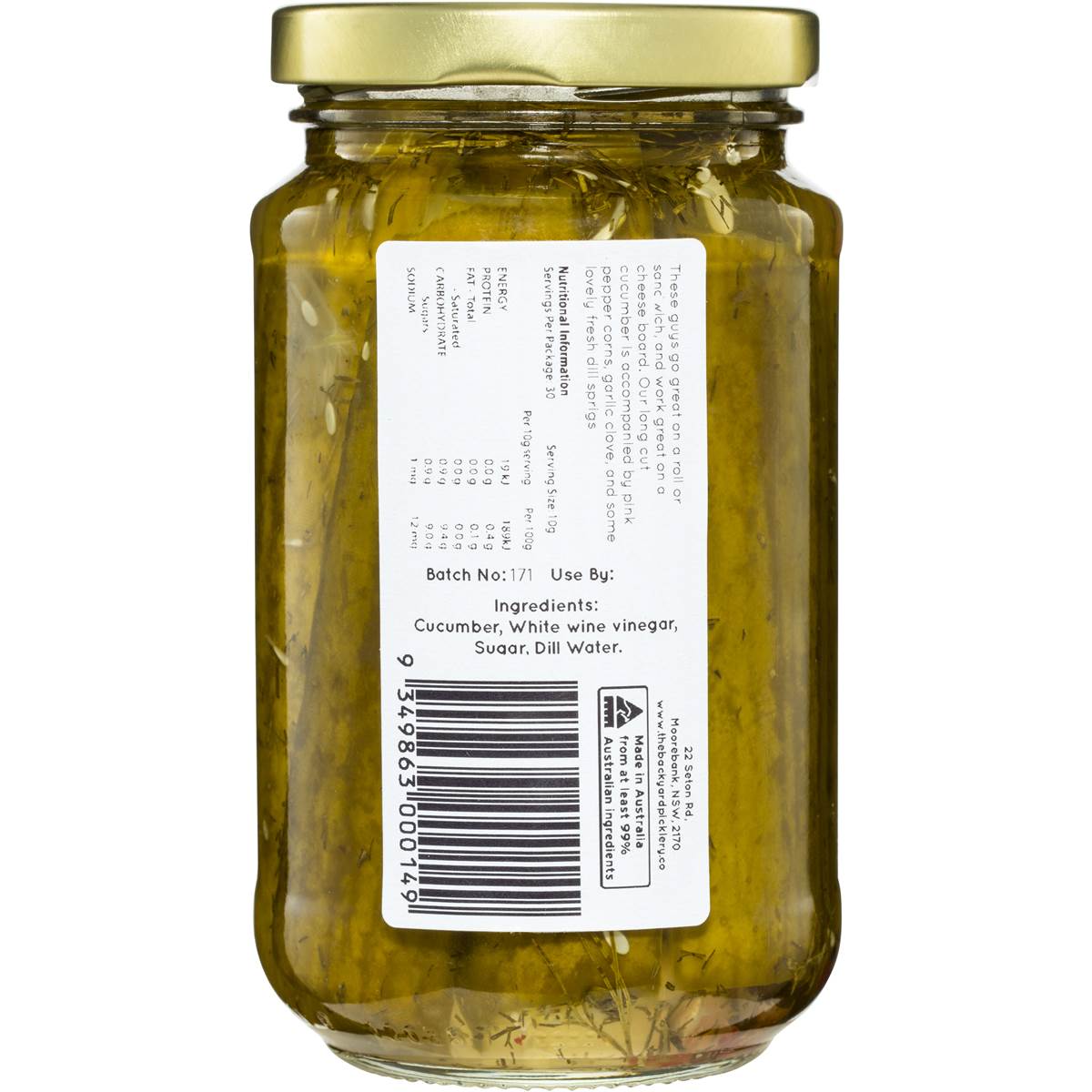 The Backyard Picklery Dill Pickle 380g Woolworths