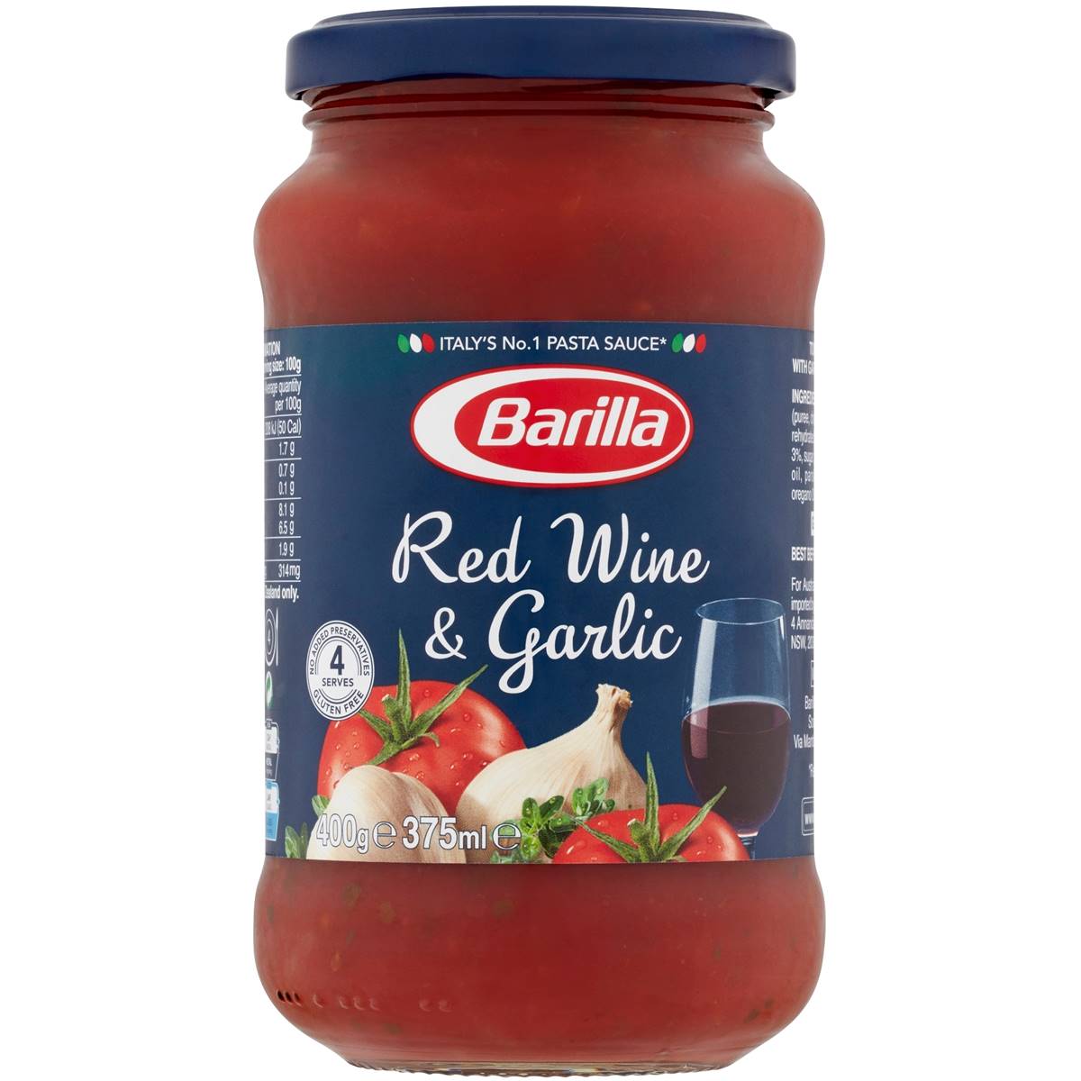 Barilla Pasta Sauce Red Wine & Garlic 400g Woolworths