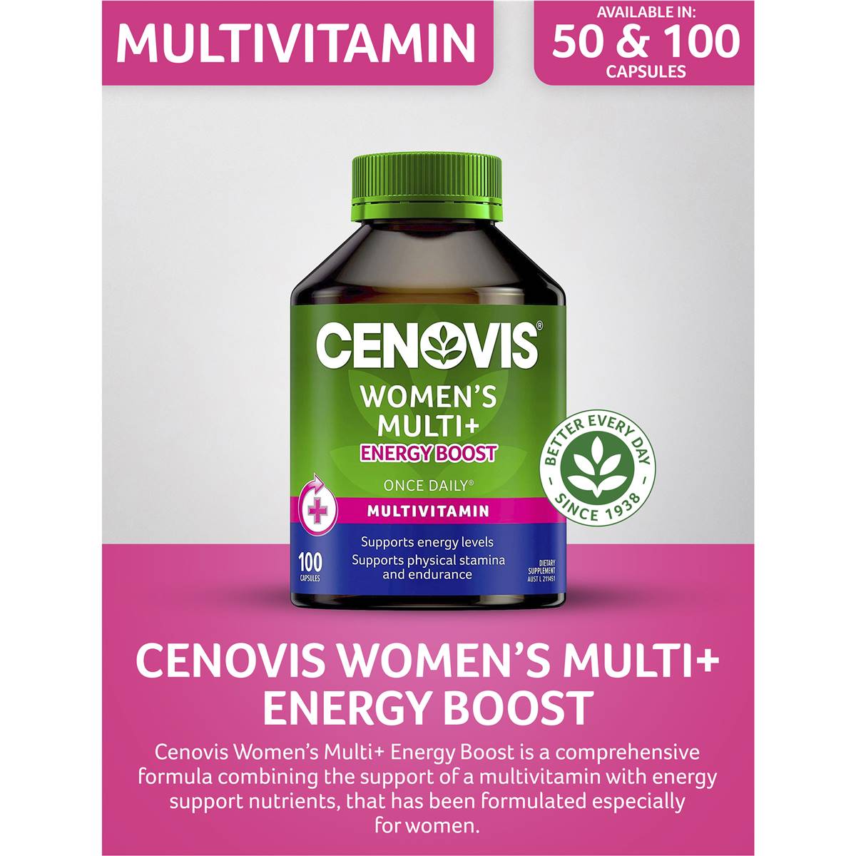Cenovis Women's Multivitamin + Energy Capsules Multi Vitamin 100 Pack