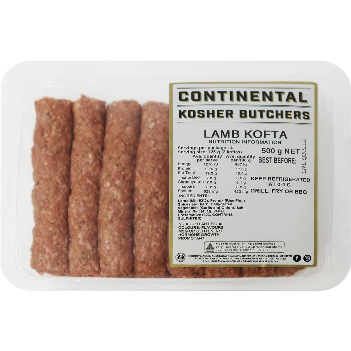 Continental Kosher Lamb Koftas 500g Woolworths
