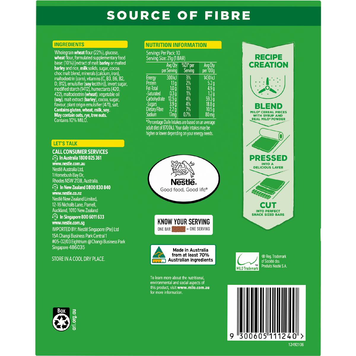 Nestle Milo Snack Bars Original 10 Pack Woolworths