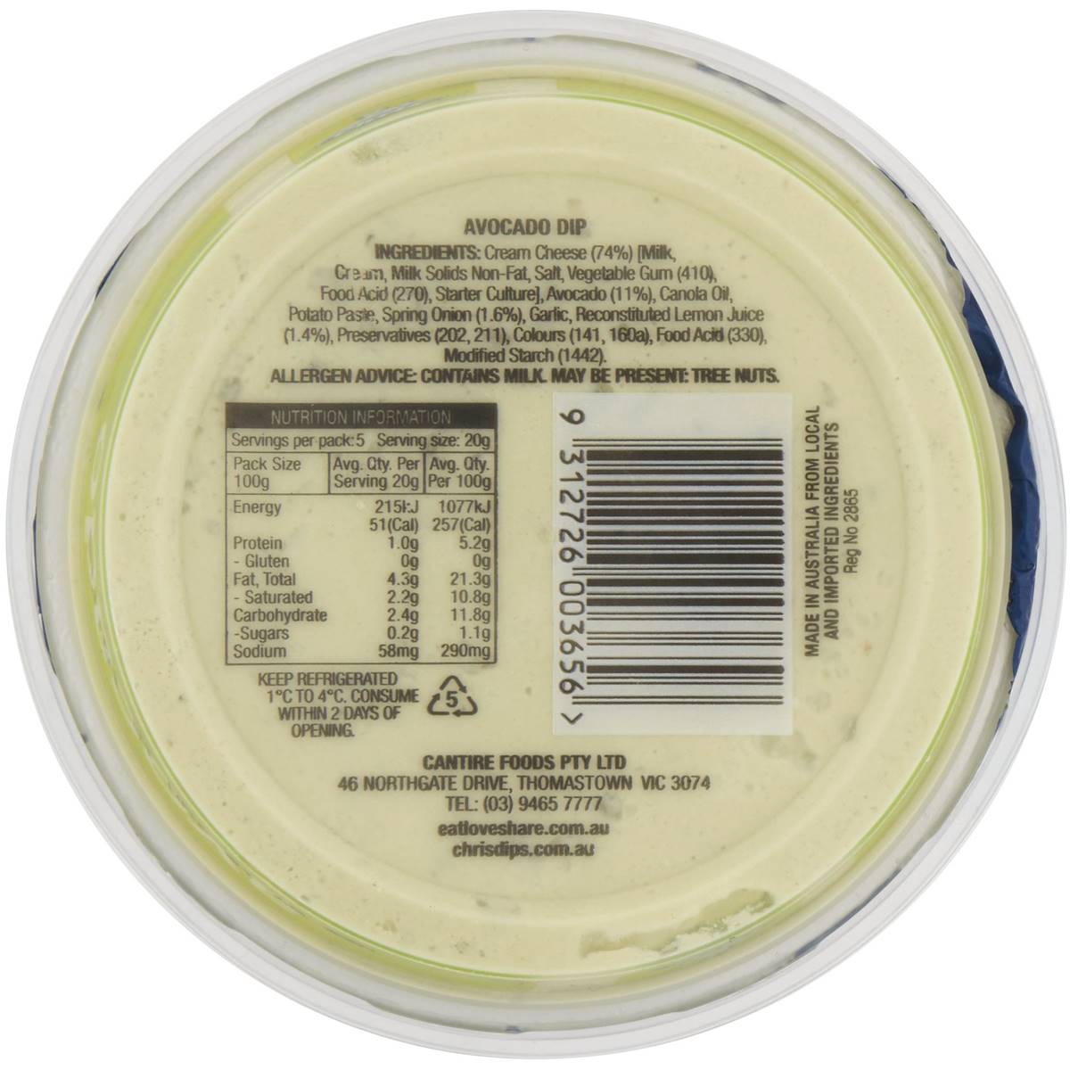 Chris' Dips Avocado 100g | Woolworths