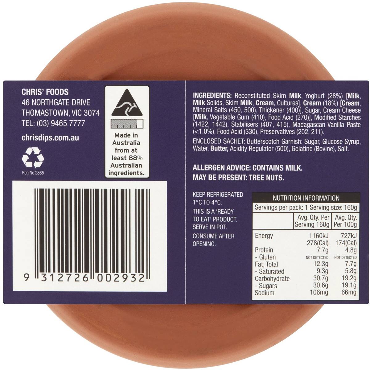 Chris' Heritage Vanilla Panna Cotta 160g Woolworths