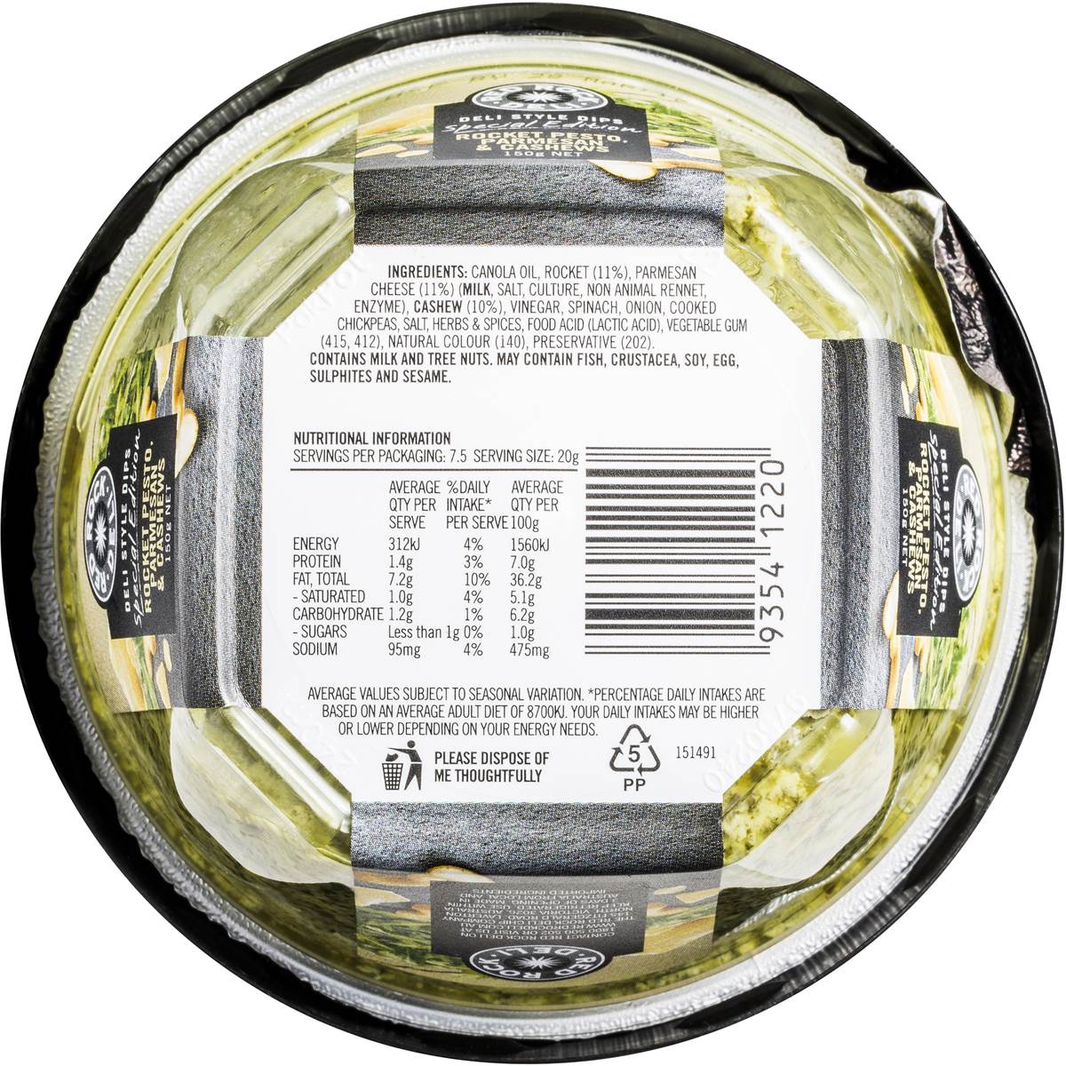 Red Rock Deli Dip Rocket & Parmesan 150g Woolworths