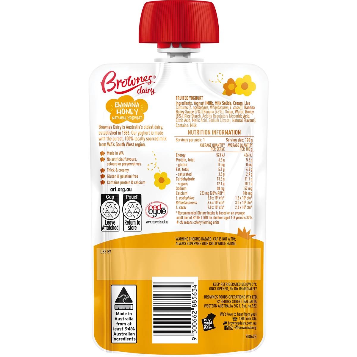 Brownes Mini's Banana Honey Yoghurt 120g Woolworths