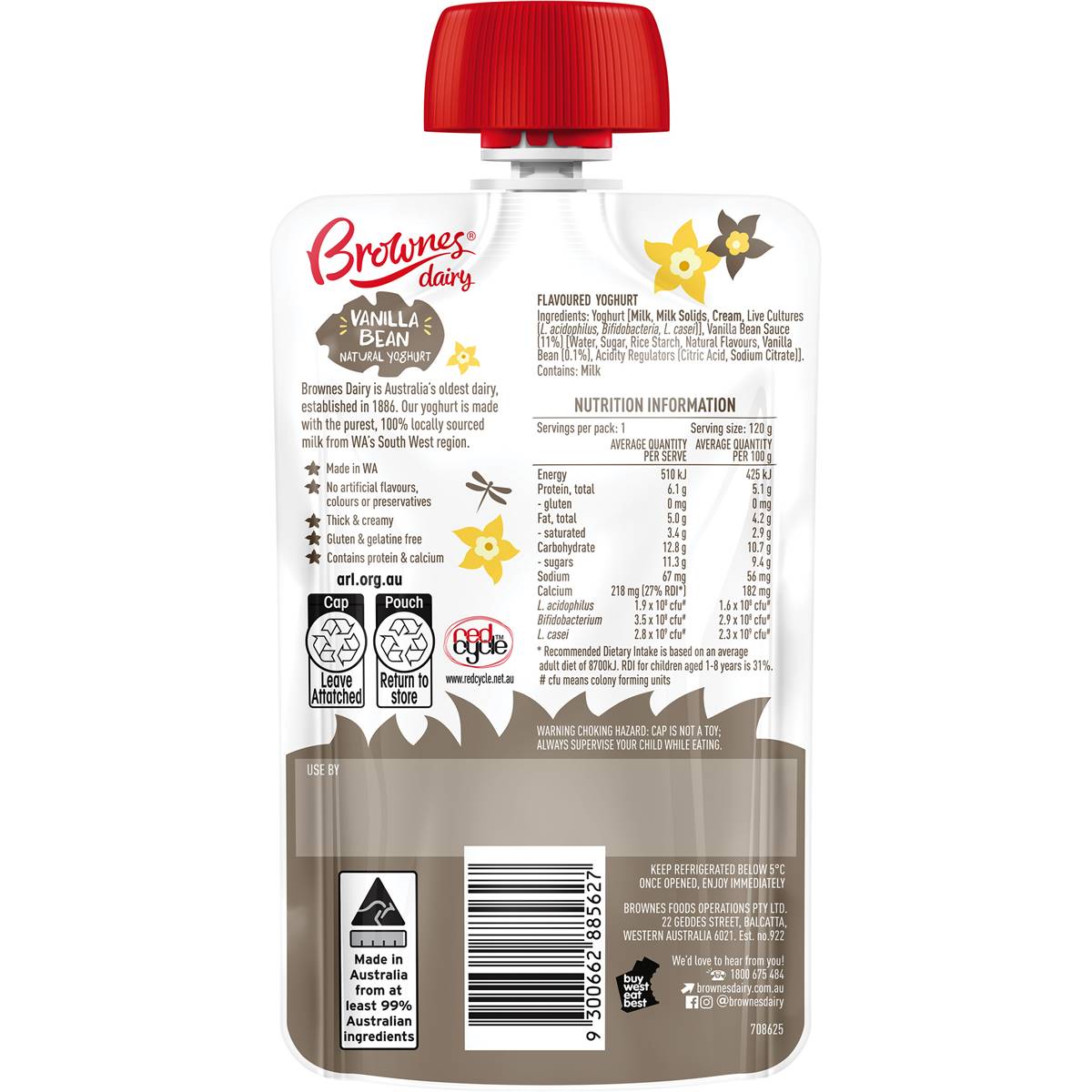 Brownes Mini's Vanilla Bean Yoghurt 120g Woolworths