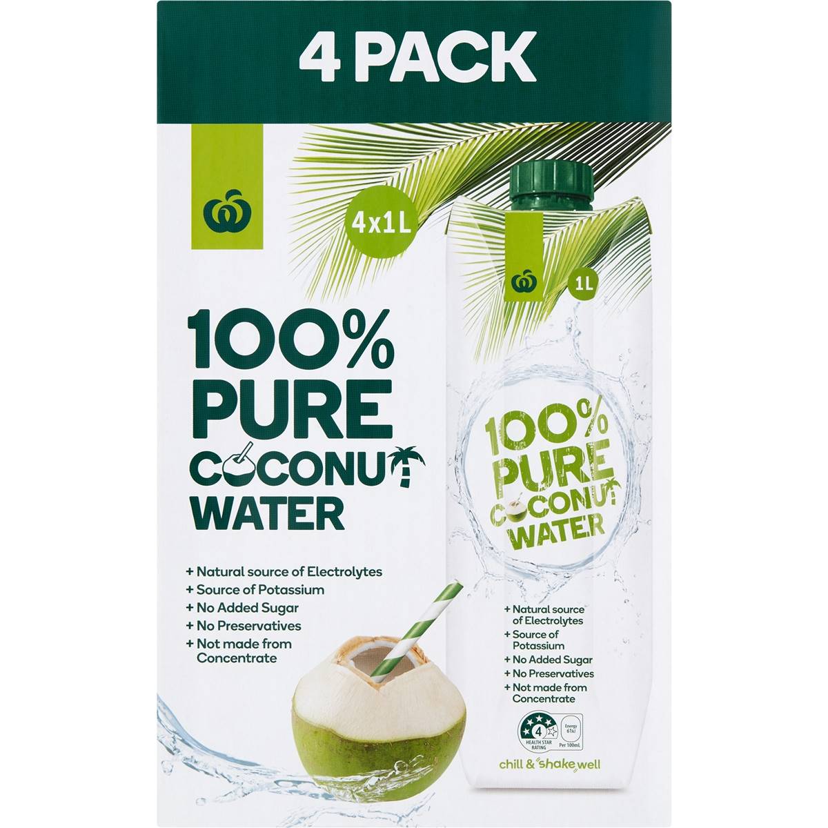 Woolworths 100 Pure Coconut Water 1l X4 Pack Woolworths