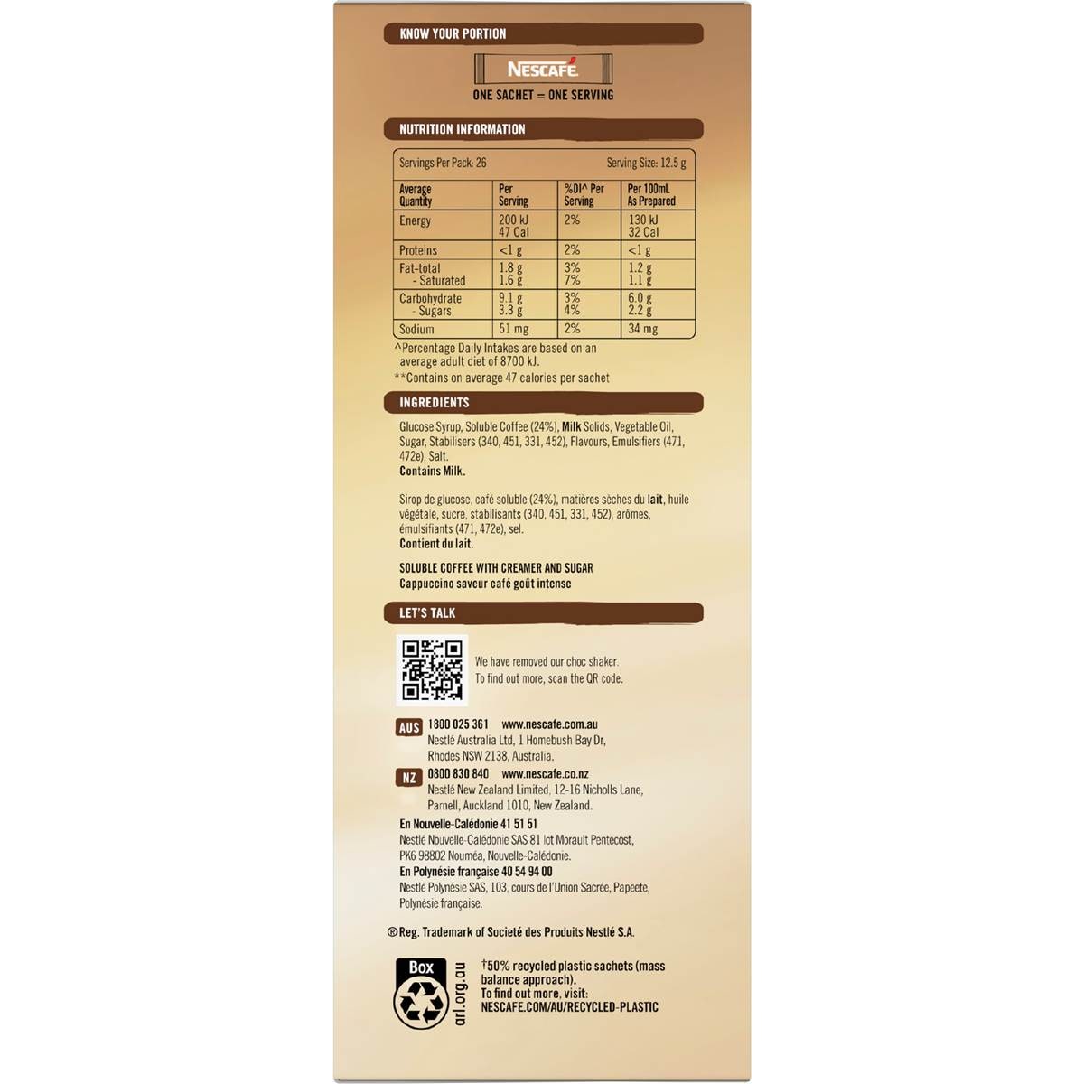 Nescafe Strong Cappuccino Coffee Sachets 26 Pack Woolworths