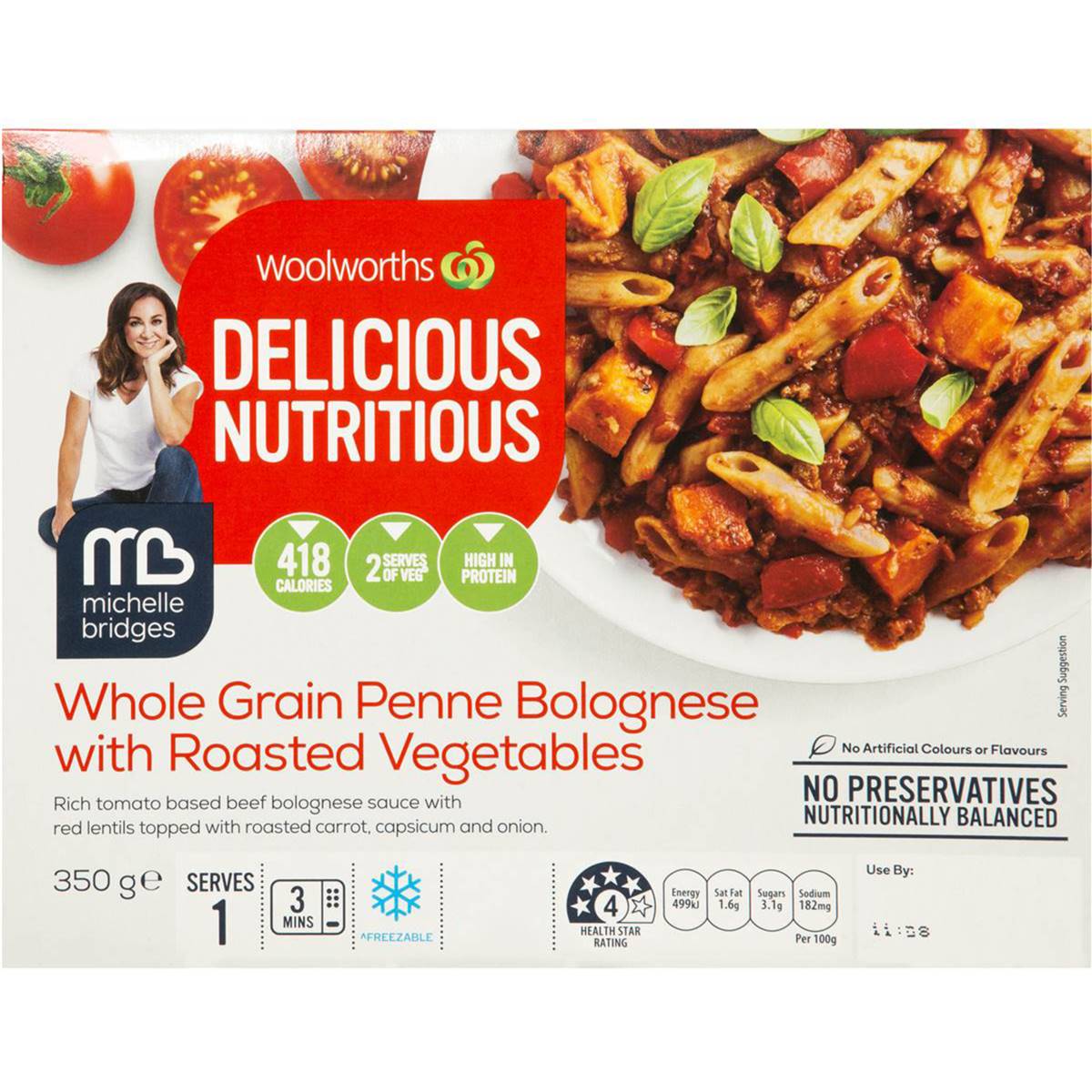 Woolworths Delicious Nutritious Wholegrain Penne Bolognese 350g