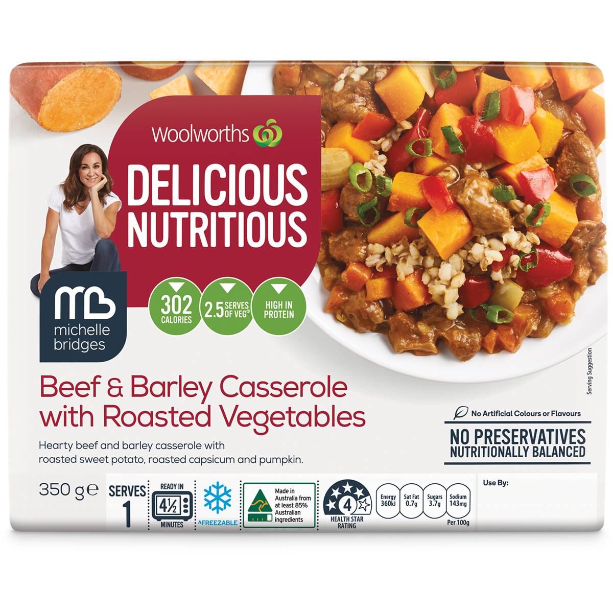 Woolworths Delicious Nutritious Beef & Barley Casserole Chilled Meal 350g Woolworths