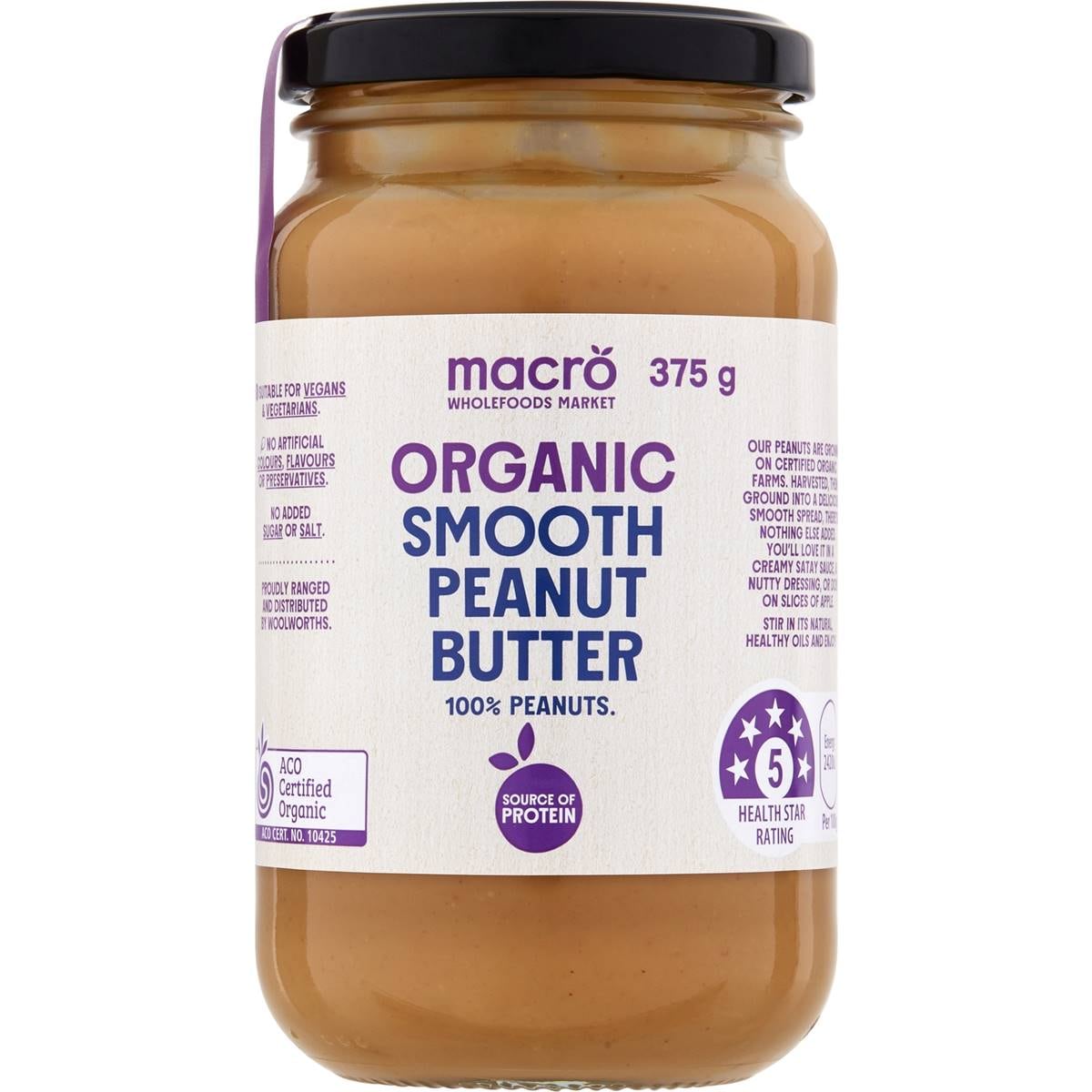 Macro Organic Smooth Peanut Butter 375g | Woolworths