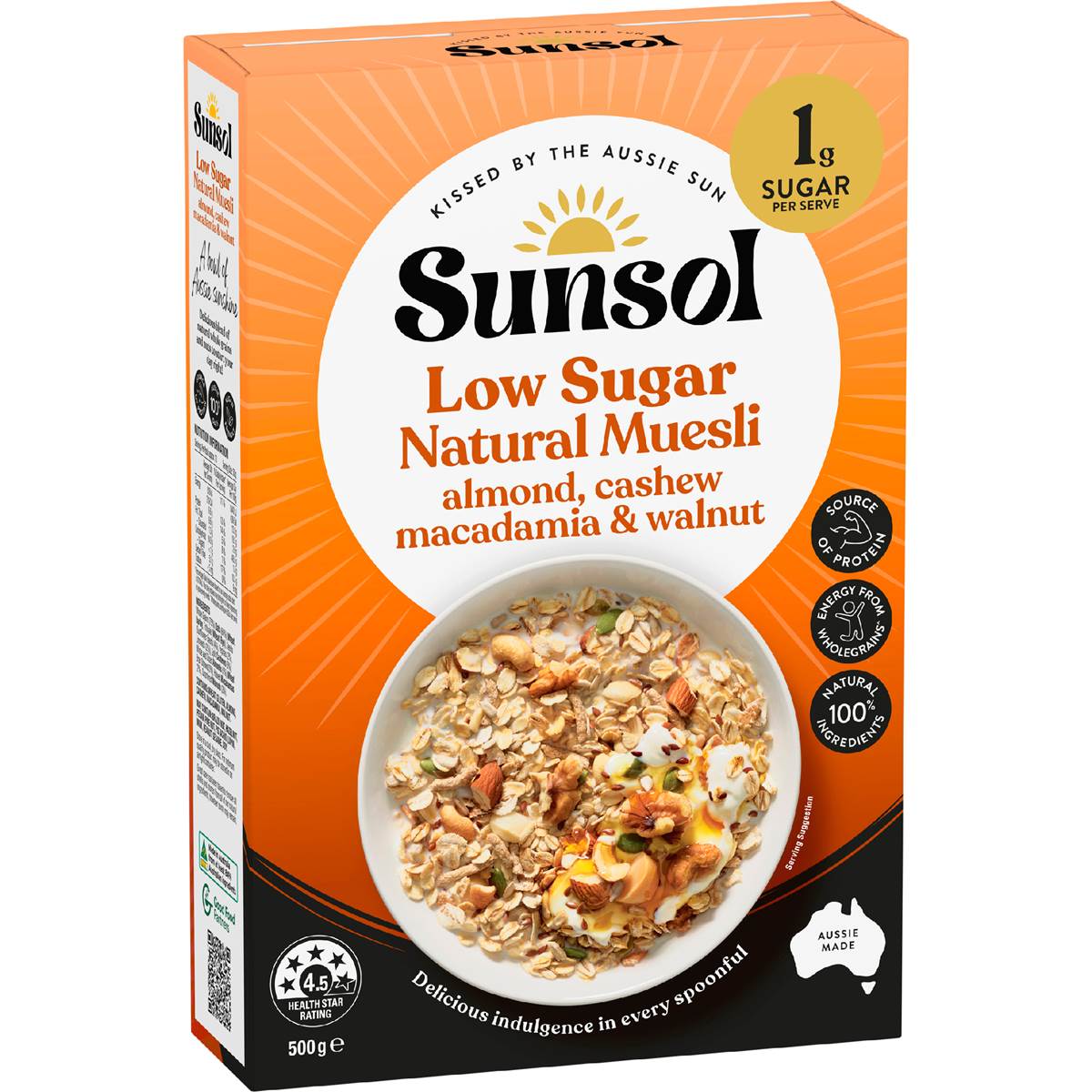 Sunsol Natural Muesli Almond Cashew Macadamia & Walnut 500g Woolworths