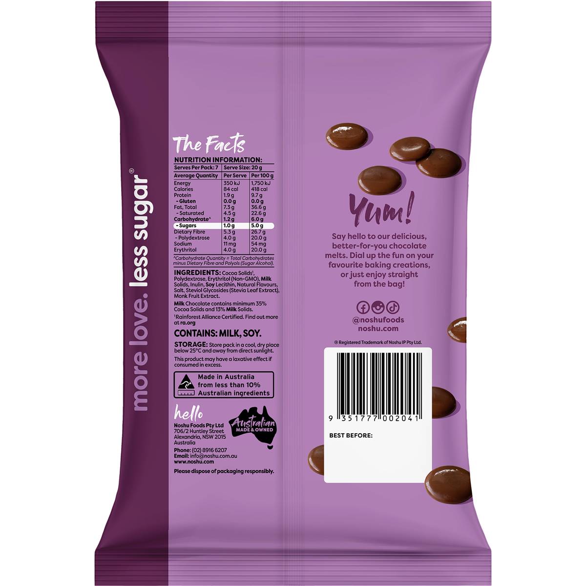 Noshu 95 Sugar Free Milk Chocolate Melts 140g Woolworths