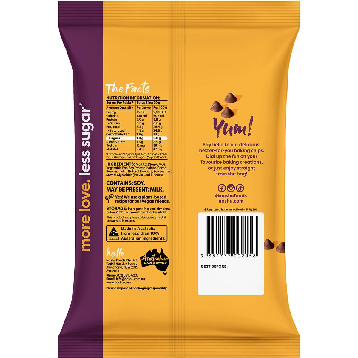 Noshu 95 Sugar Free Choc Baking Chips 140g Woolworths
