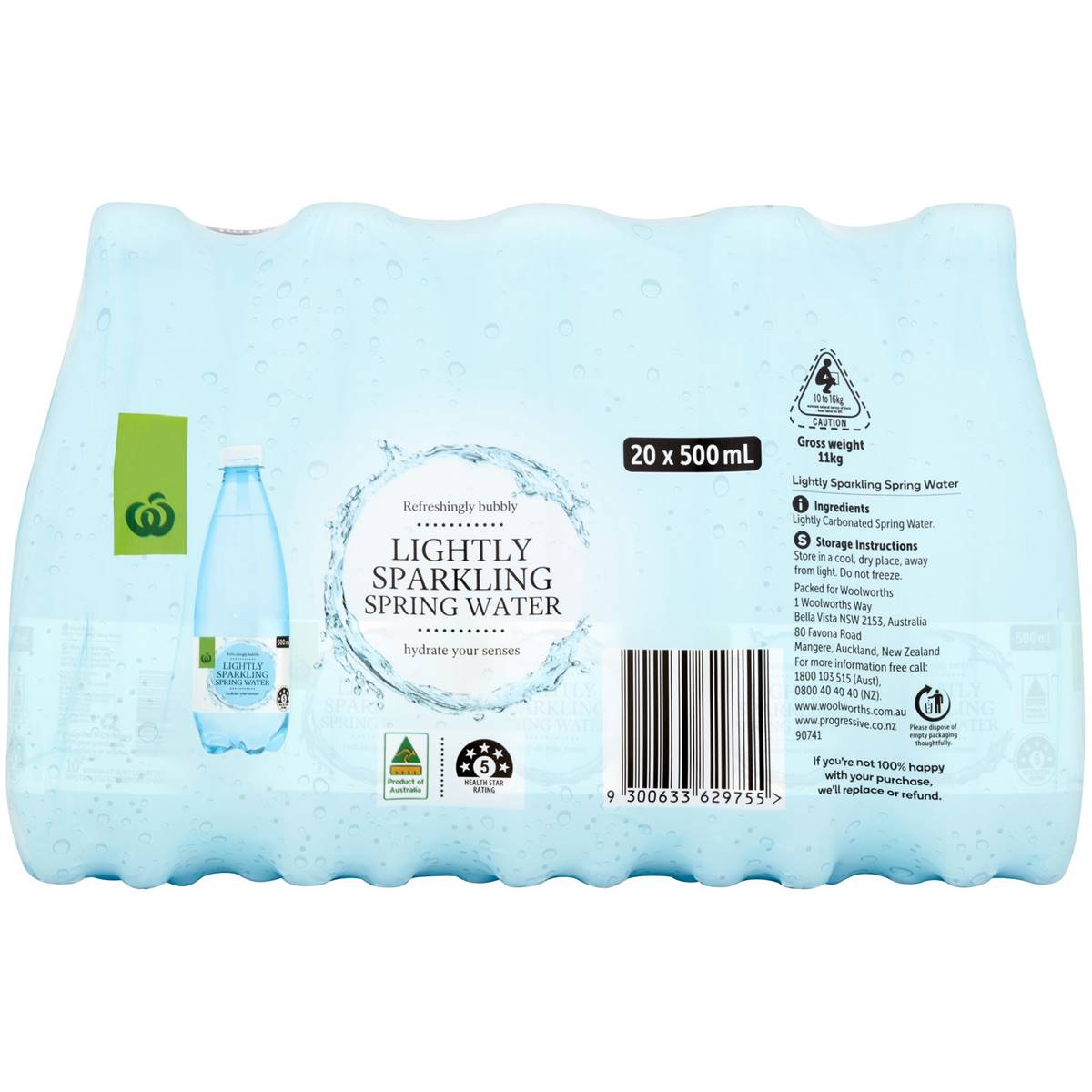 Woolworths Lightly Sparkling Spring Water 500ml X 20 Pack Woolworths