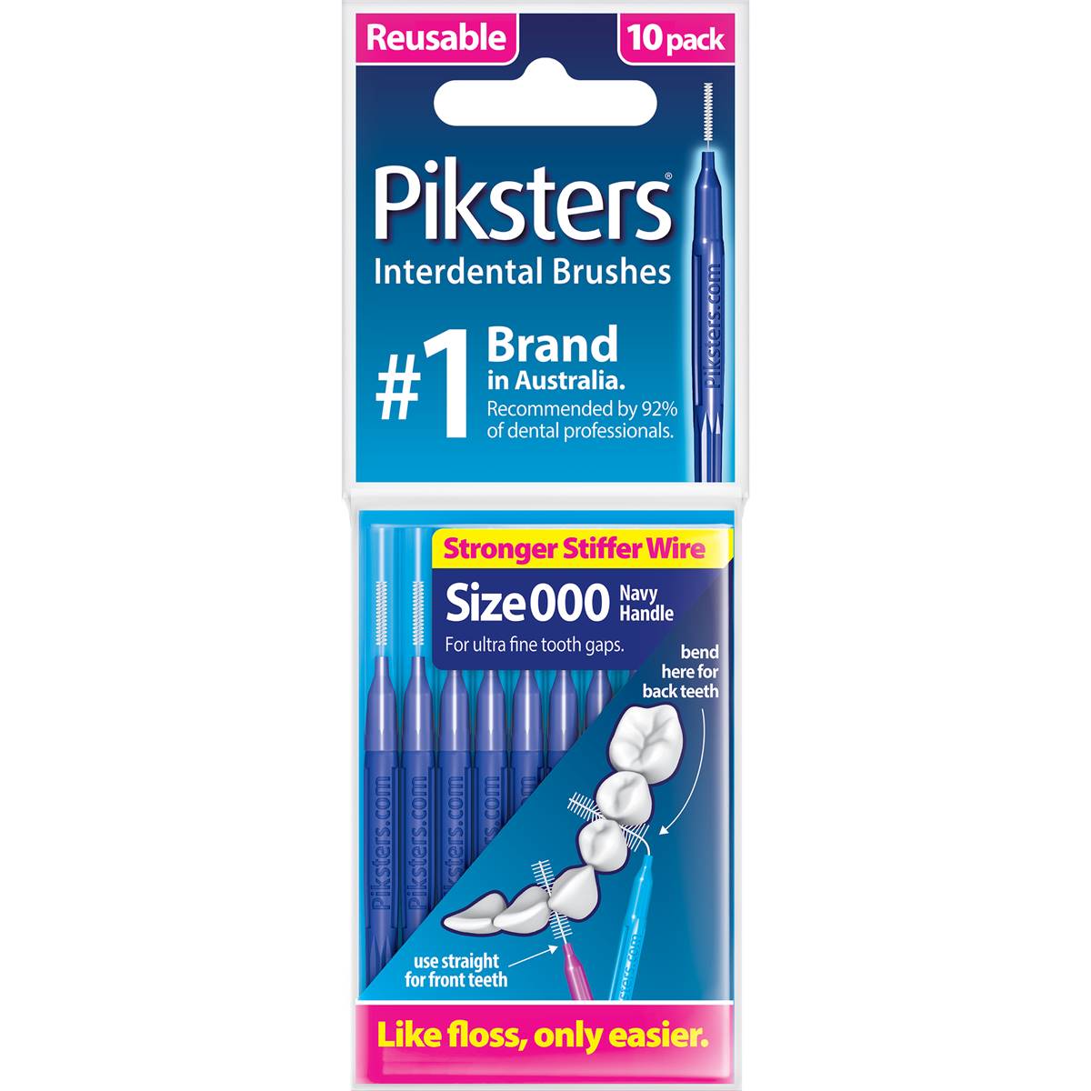 Piksters Reusable Interdental Brushes Size 000 10 Pack | Woolworths