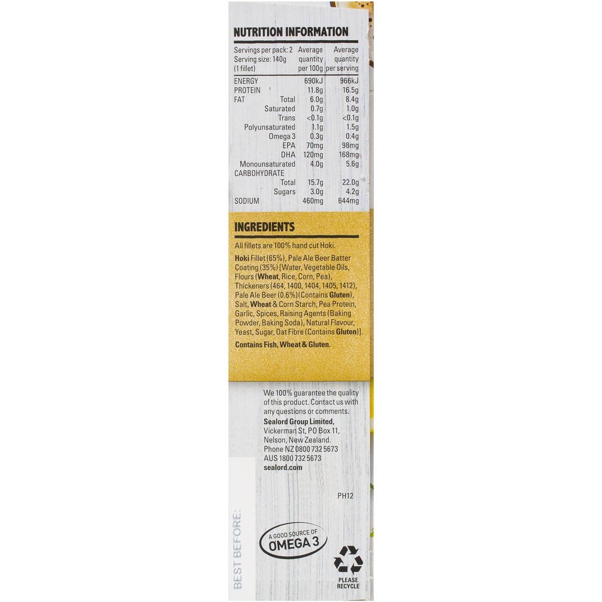 Sealord Hoki Pale Ale Beer Batter 2 Pack 280g Woolworths