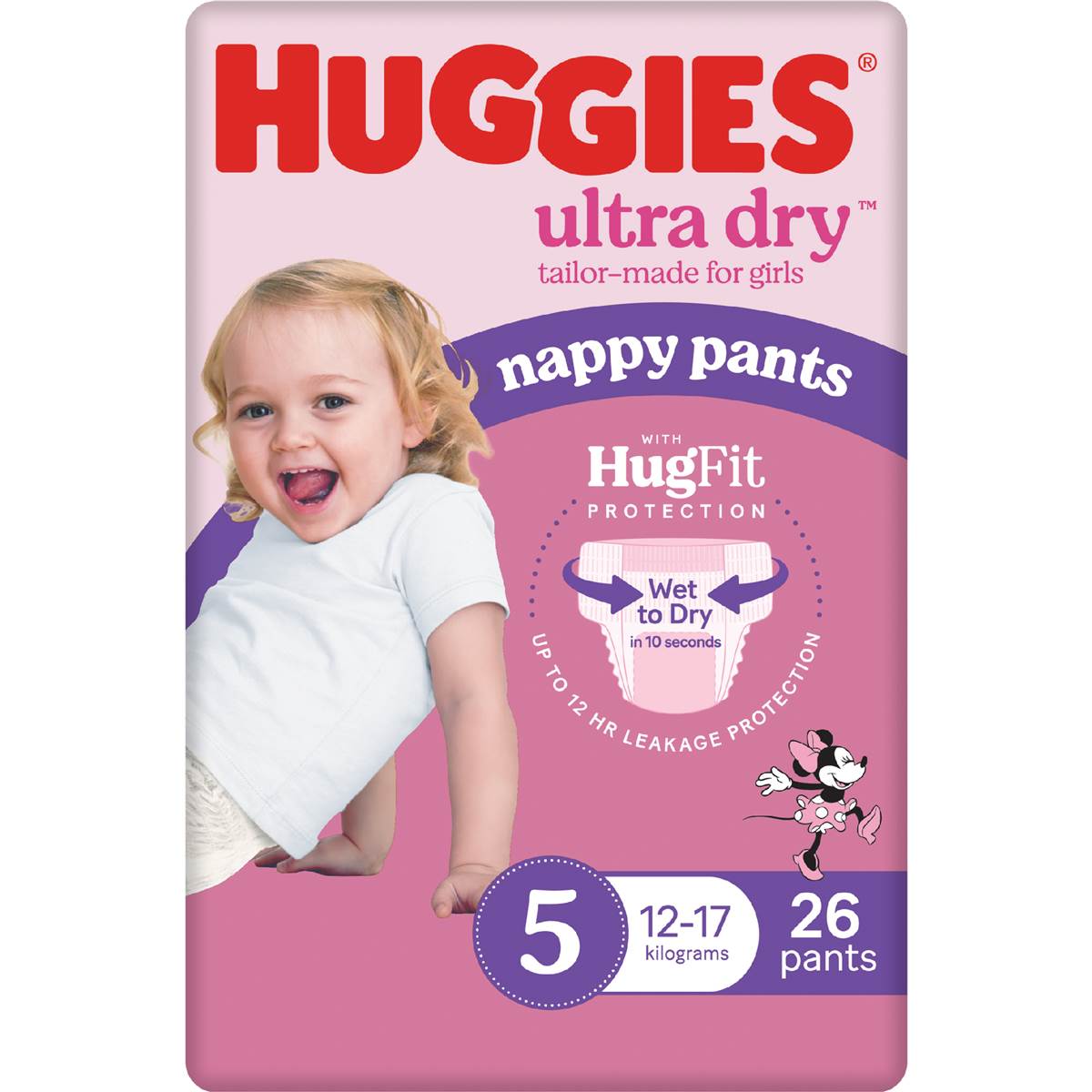 Huggies Ultra Dry Nappy Pants Girls Size 5 (1217kg) 26 Pack Woolworths