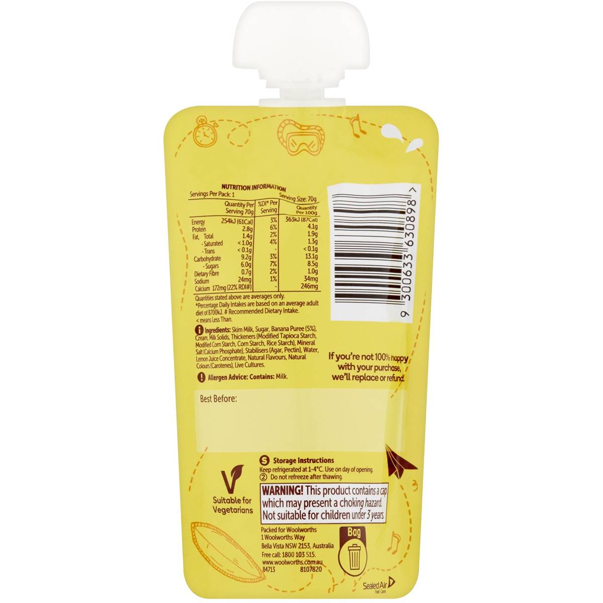 Woolworths Yoghurt Pouch Banana 70g Woolworths