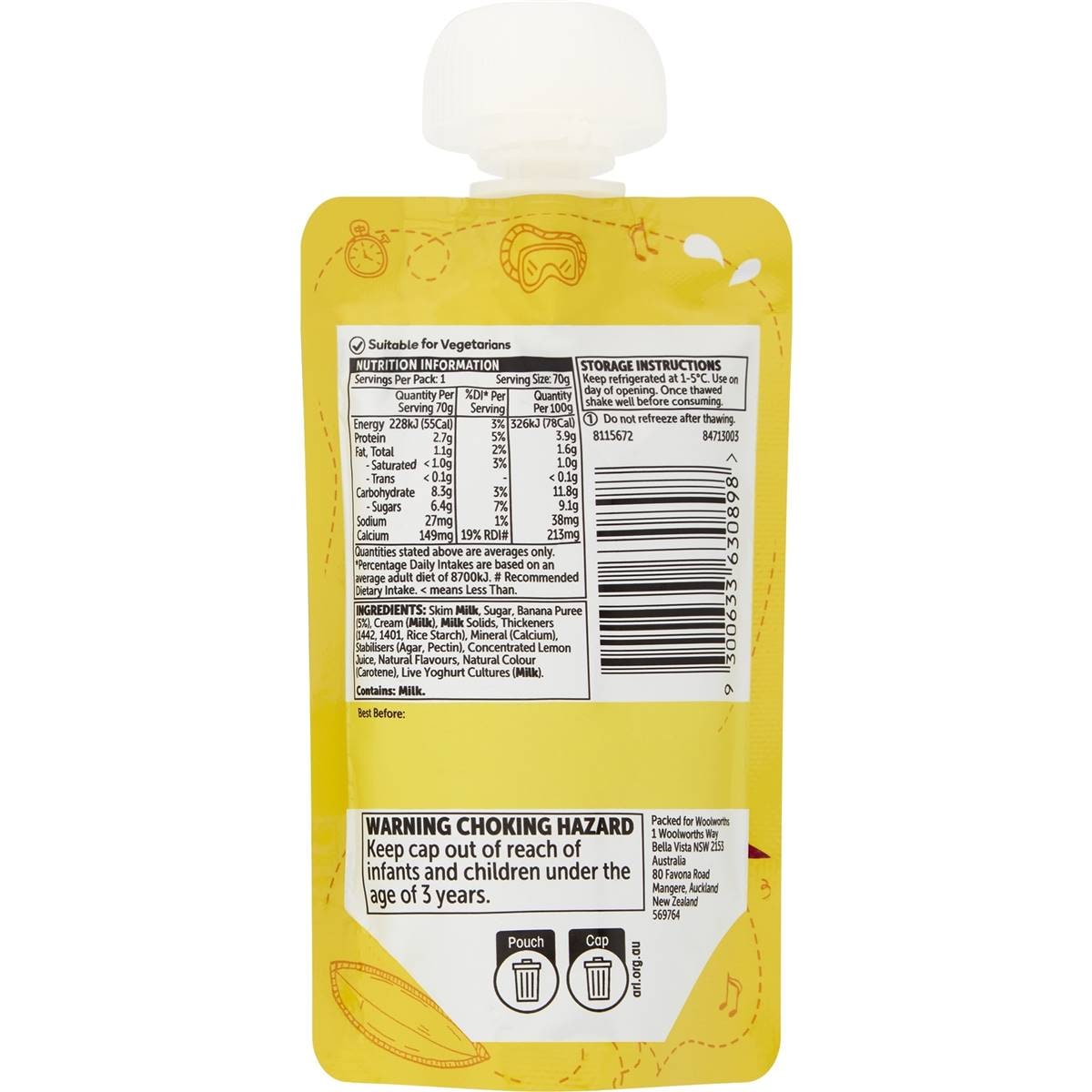 Woolworths Banana Yoghurt Pouch 70g Woolworths