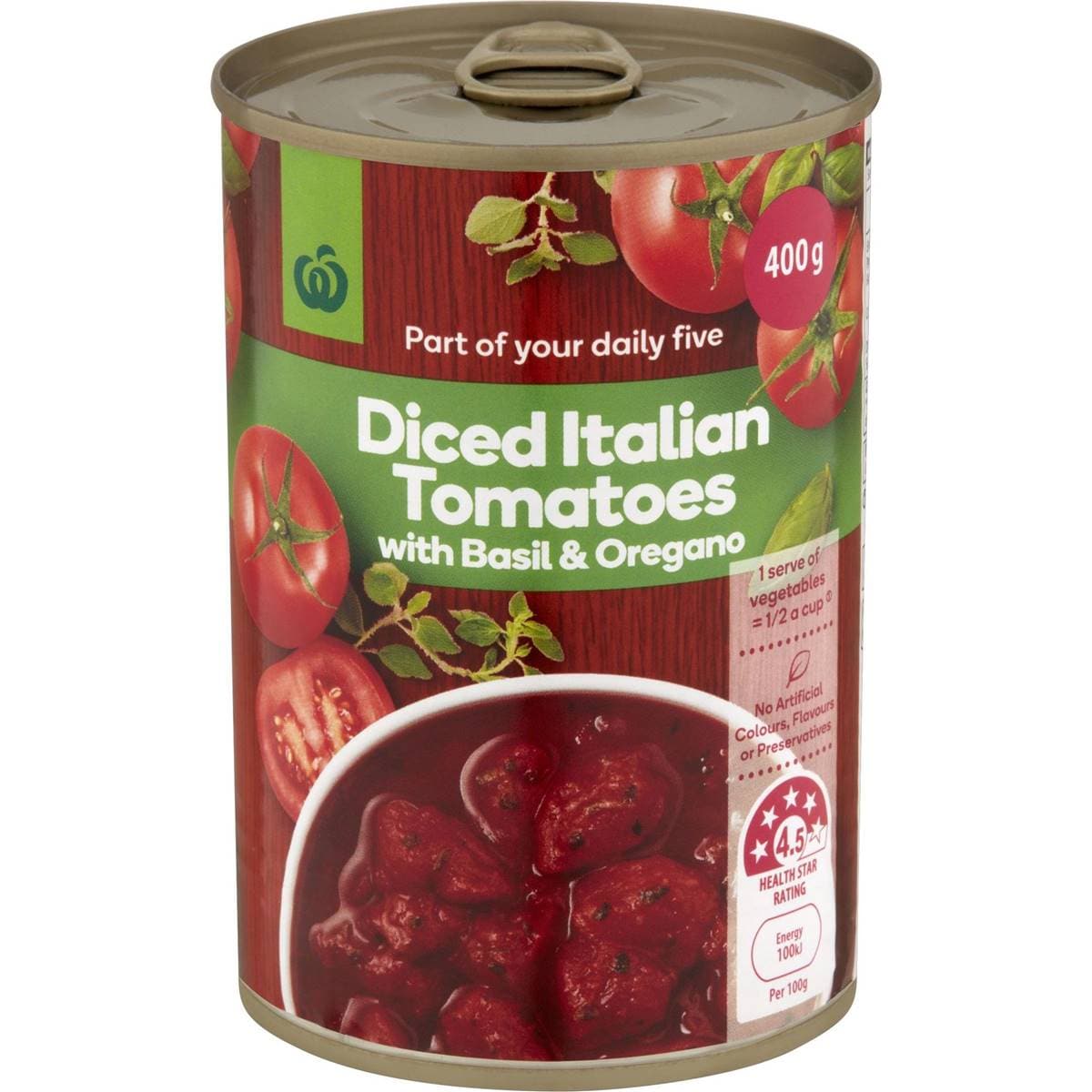 Woolworths Diced Italian Tomatoes Basil & Oregano 400g Woolworths