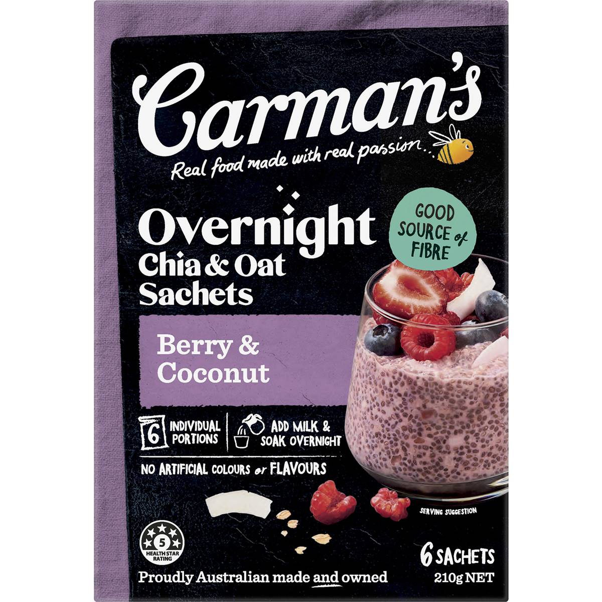 Carman S Overnight Chia Oat Sachets Berry Coconut Pack Woolworths