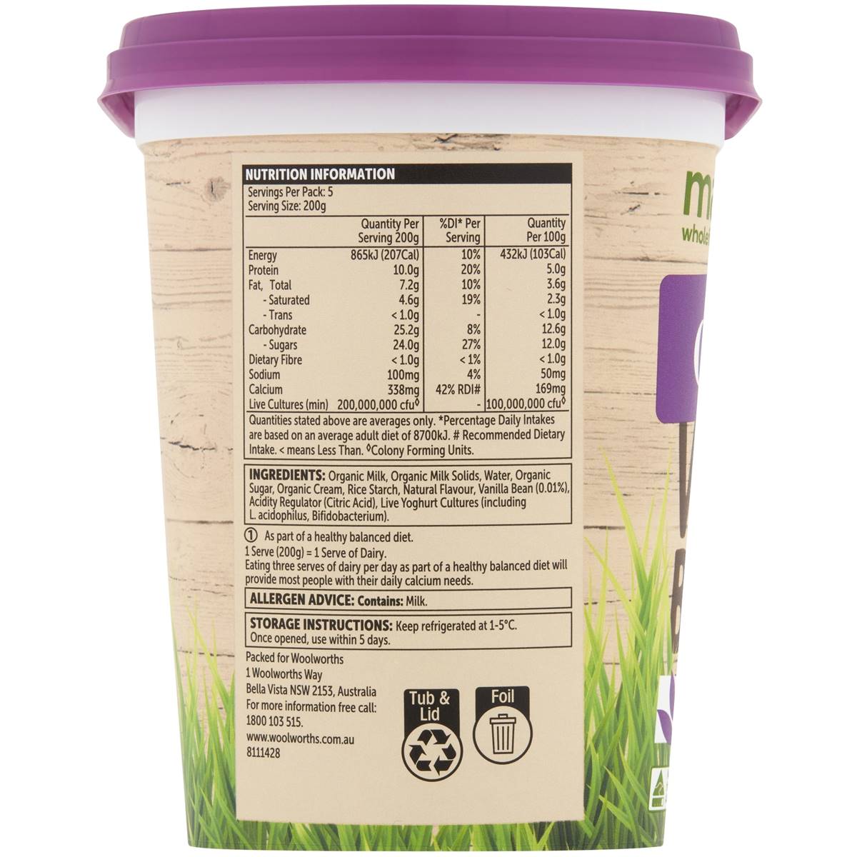 Macro Certified Organic Vanilla Bean Yoghurt 1kg Woolworths