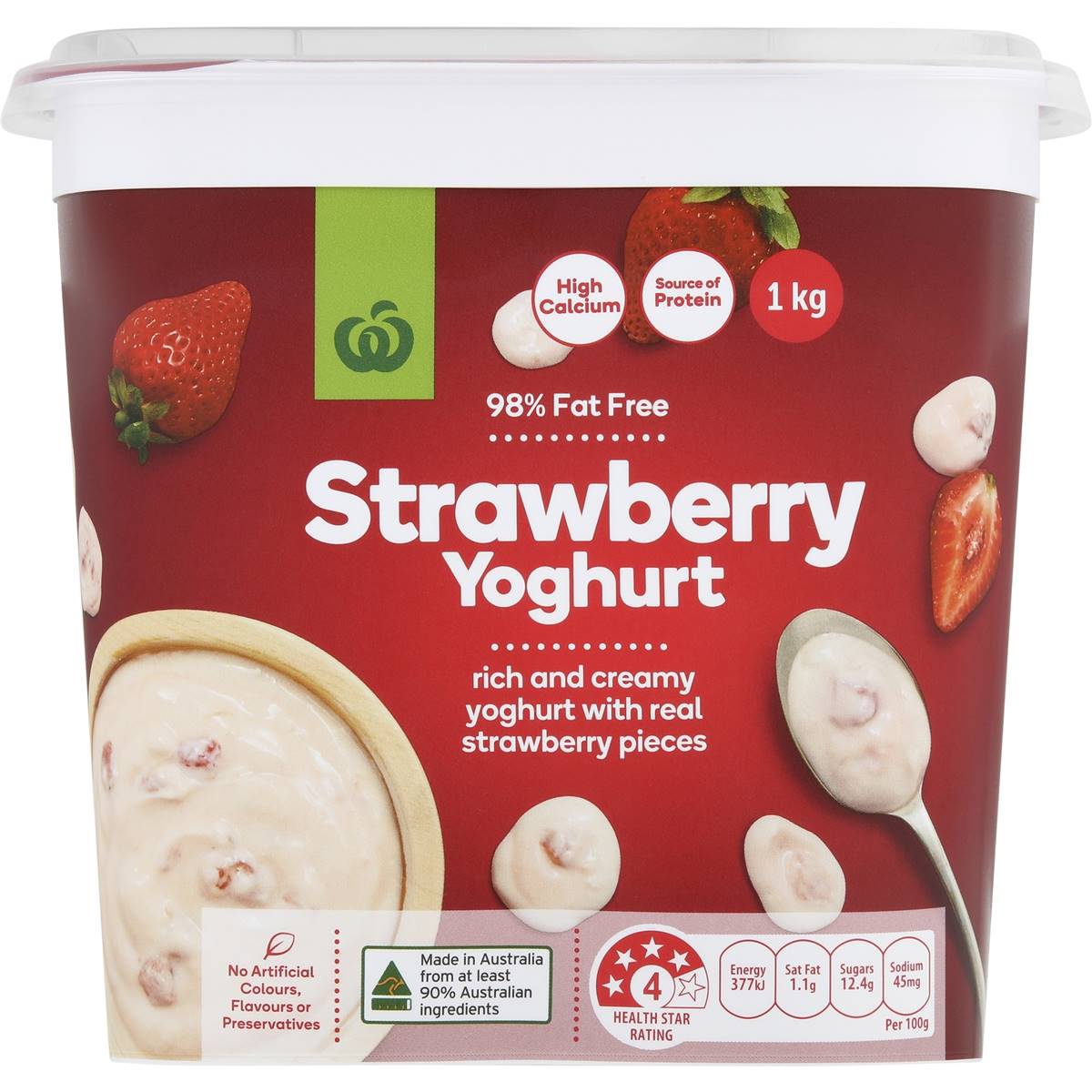Woolworths 98 Fat Free Yoghurt Strawberry 1kg Woolworths