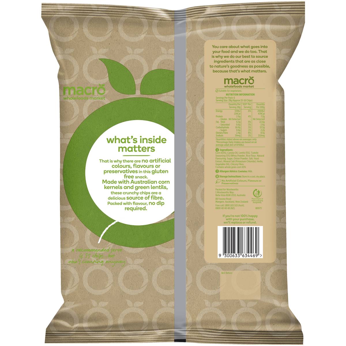 Macro Lentil Corn Chips Tzatziki Gluten Free 175g Woolworths