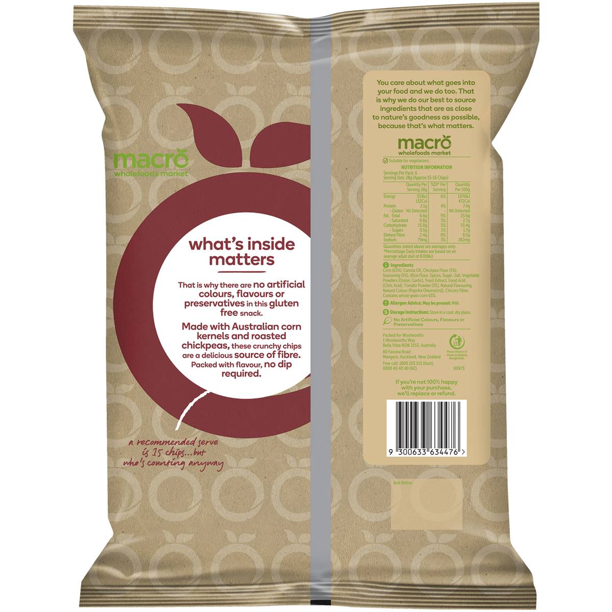 Macro Chickpea Corn Chips Spicy Tomato Salsa 175g Woolworths