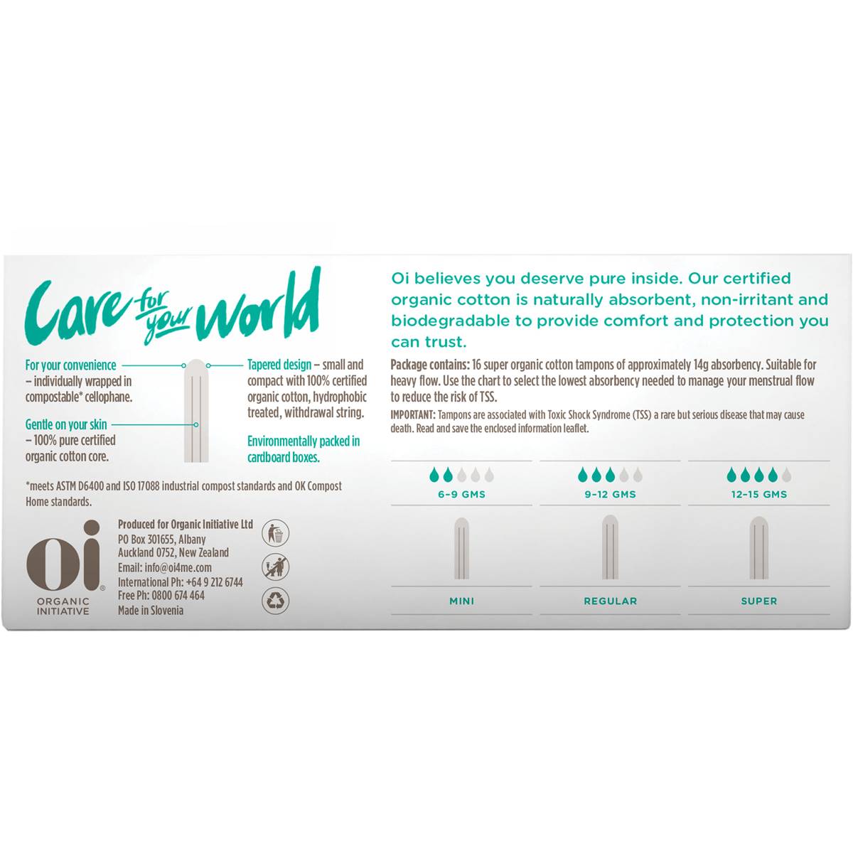 Oi Organic Cotton Tampons Super 16 Pack Woolworths