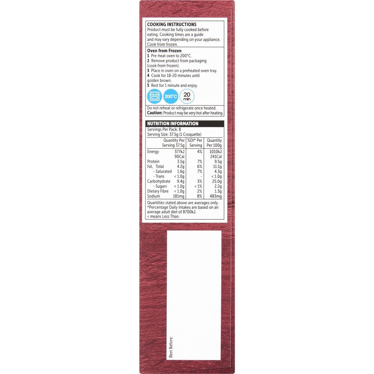 Woolworths Cheese & Ham Croquettes 8 Pack Woolworths