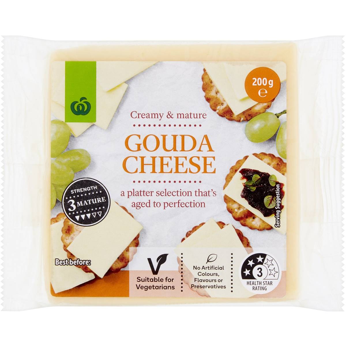 Woolworths Cheese Gouda Block 200g Woolworths