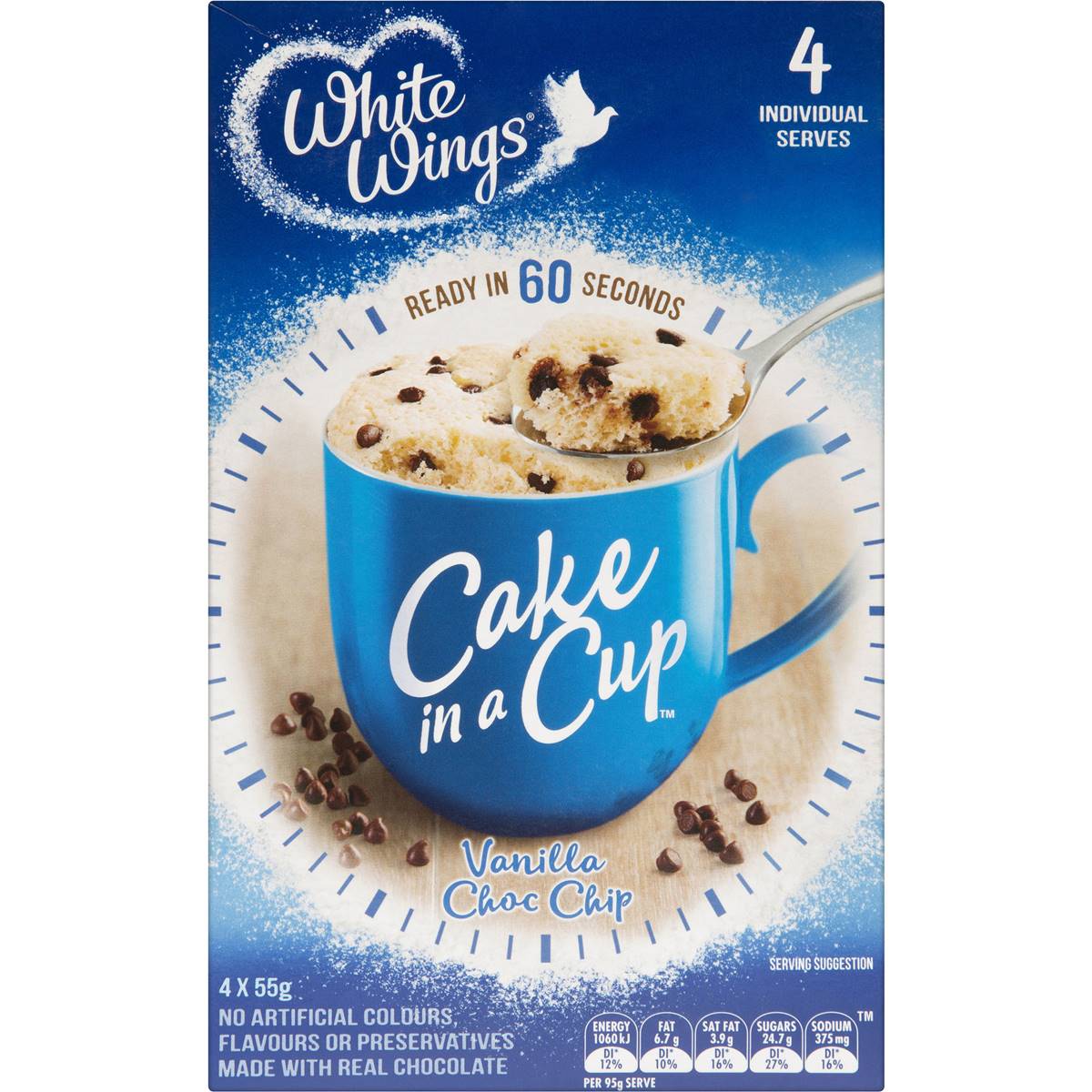 White Wings Cake In A Cup Vanilla Choc Chip 4pk 220g Woolworths