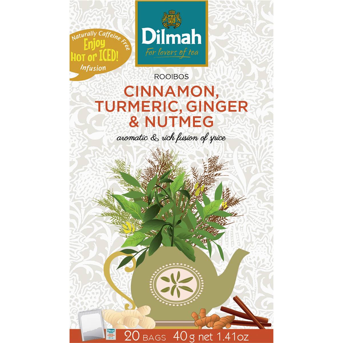 Dilmah Rooibos Cinnamon Turmeric Ginger & Nutmeg Teabags 20 Pack