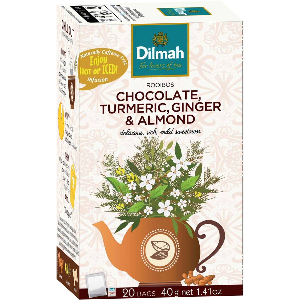 Dilmah Rooibos Chocolate Turmeric Ginger & Almond Teabags 20 Pack