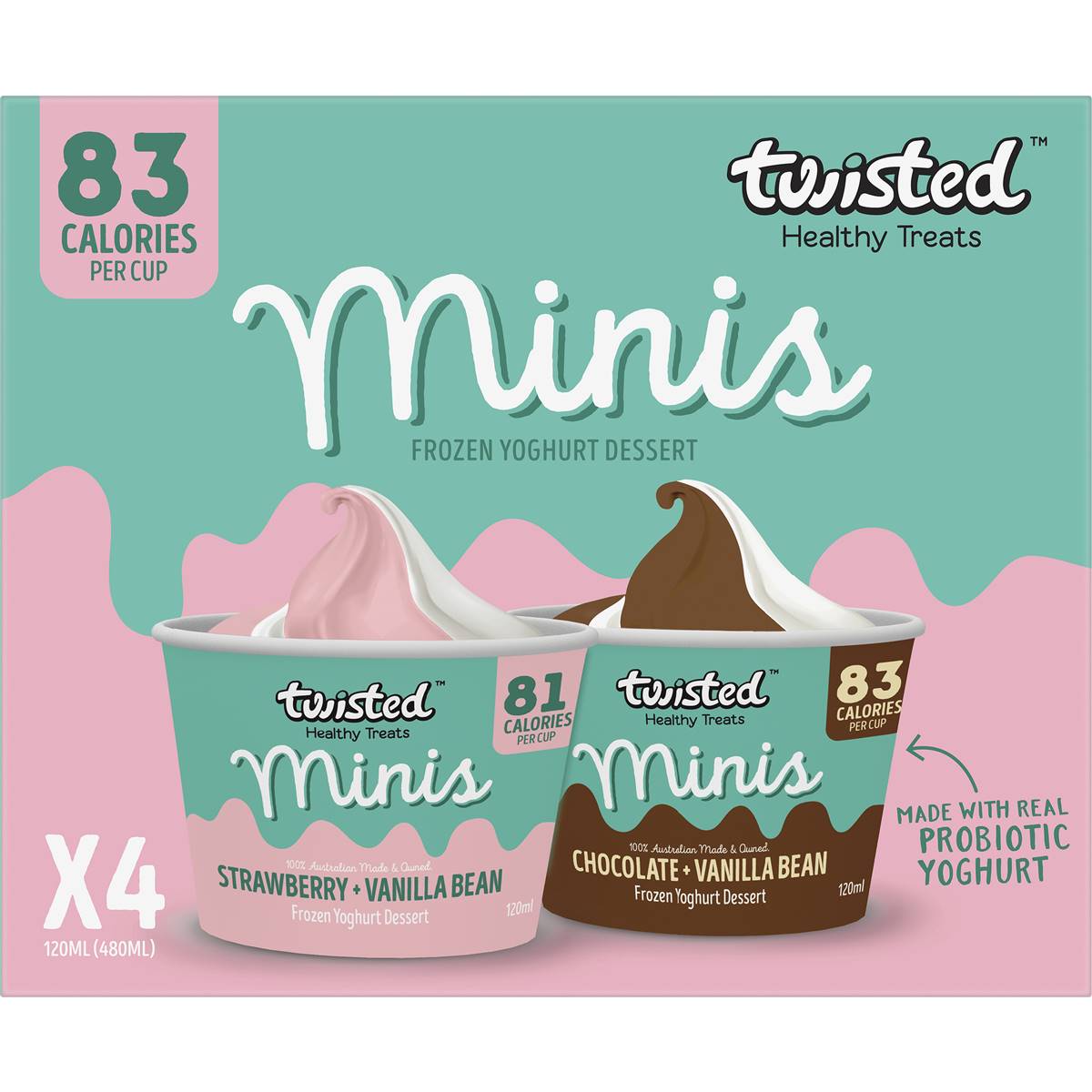 Twisted Minis Frozen Yoghurt Dessert Assorted 4 Pack | Woolworths