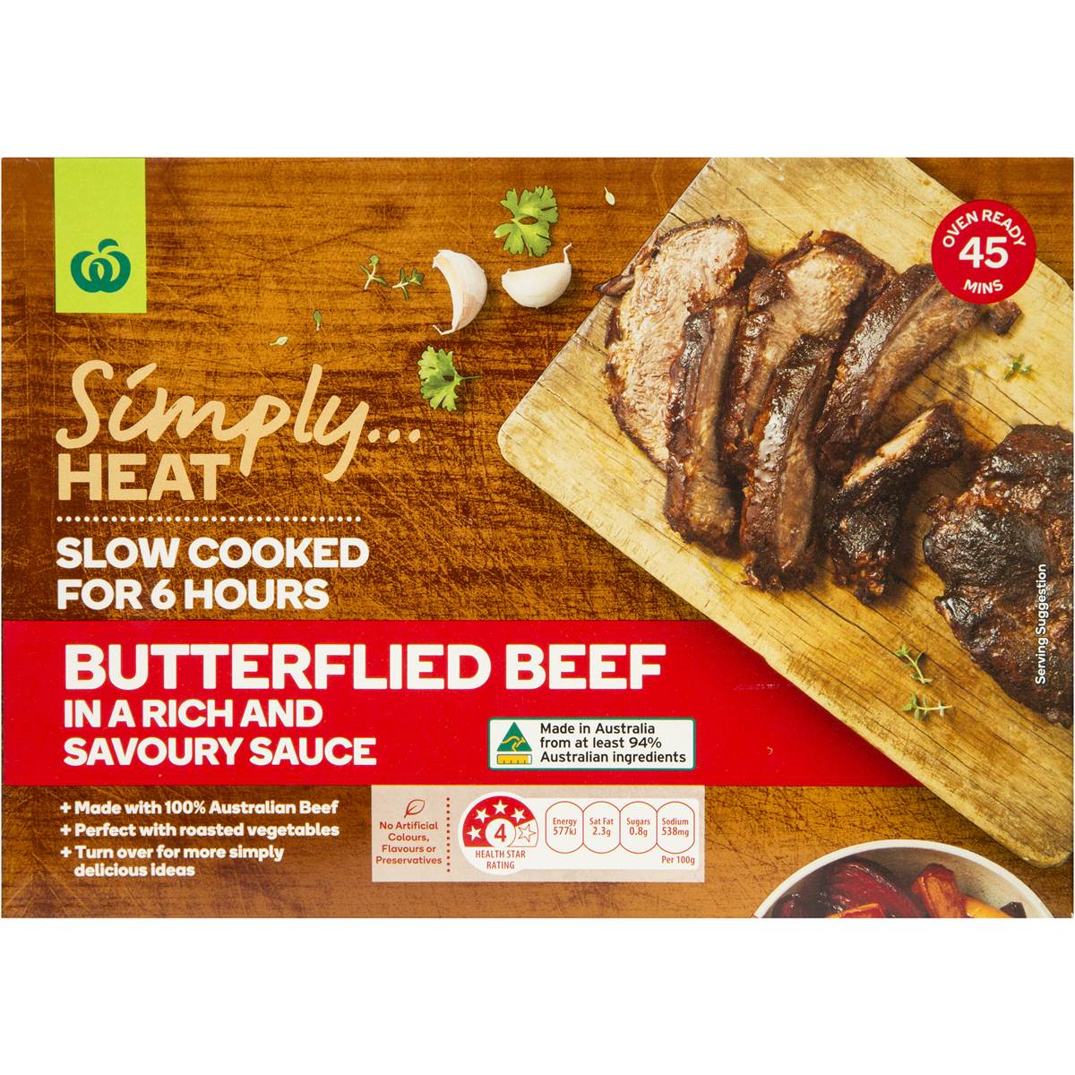 Woolworths Simply Heat Butterflied Beef In A Rich & Savoury Sauce 800g