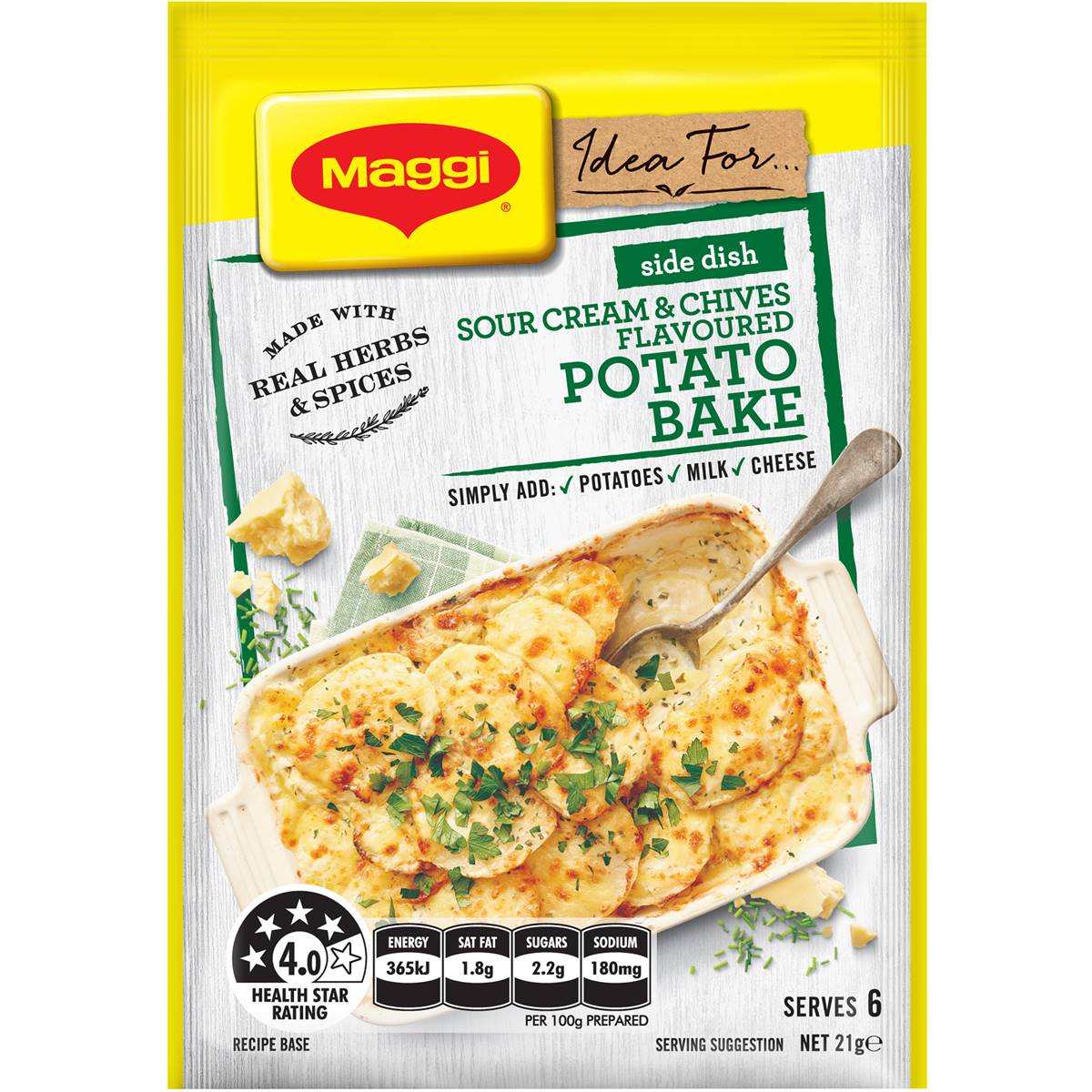 Maggi Side Dish Sour Cream Chives Flavoured Potato Bake 21g Woolworths