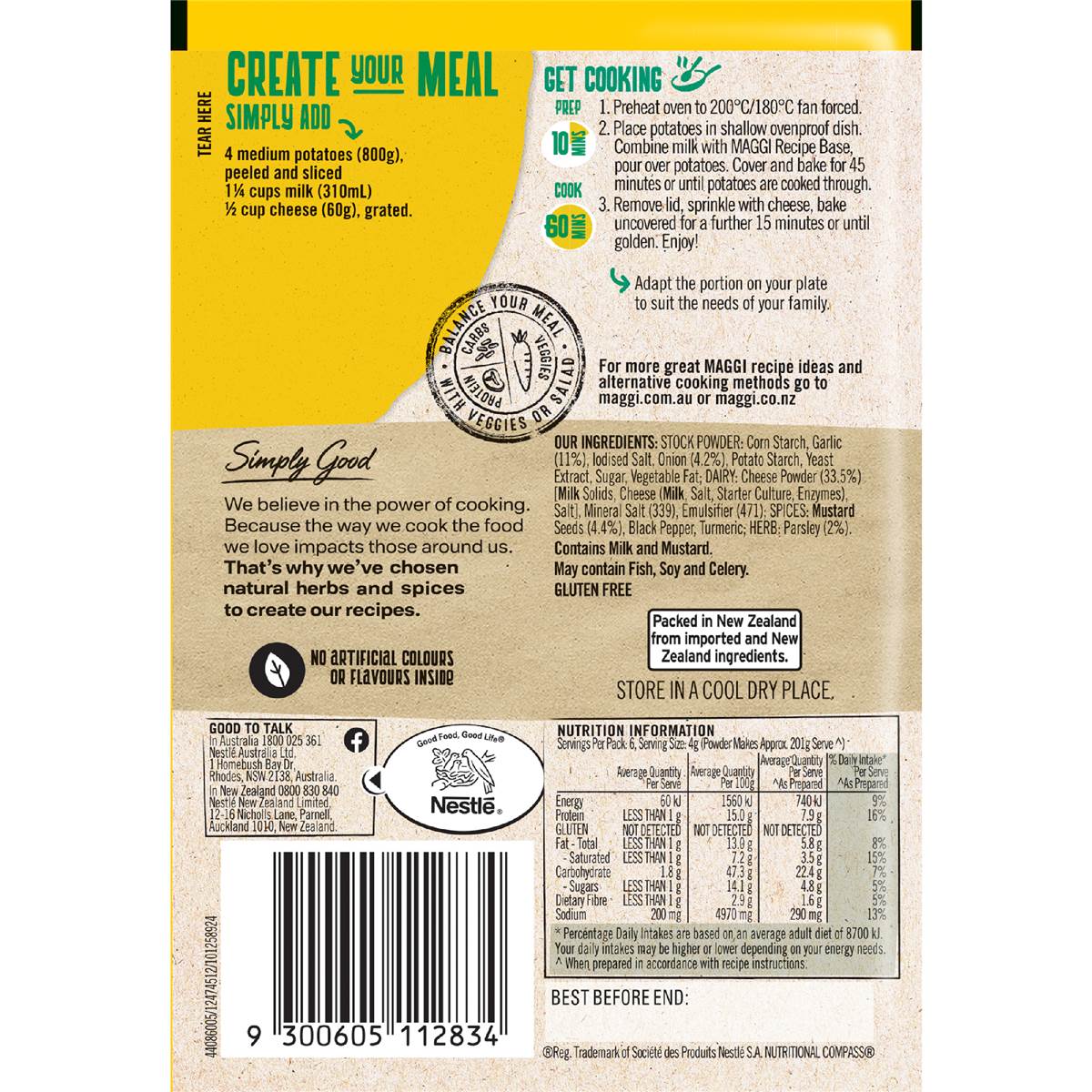 Maggi Side Dishes Creamy Cheese And Garlic Potato Bake 24g Woolworths