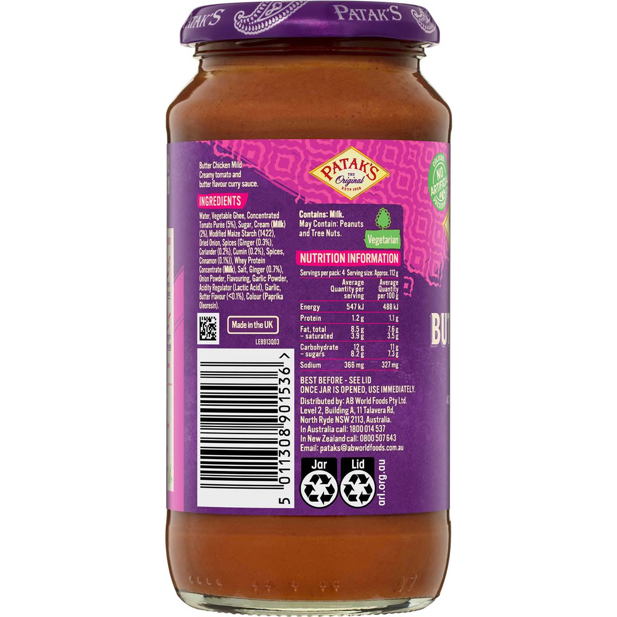 Patak's Mild Butter Chicken Simmer Sauce 450g Woolworths