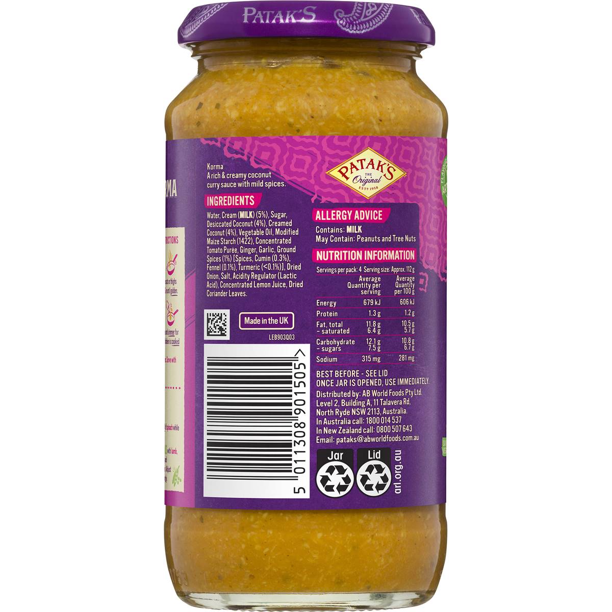 Patak's Korma Curry Simmer Sauce Sauce 450g Woolworths