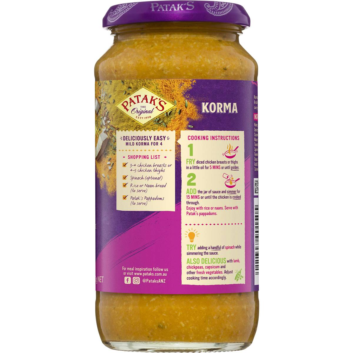 Patak's Korma Curry Simmer Sauce Sauce 450g | Woolworths