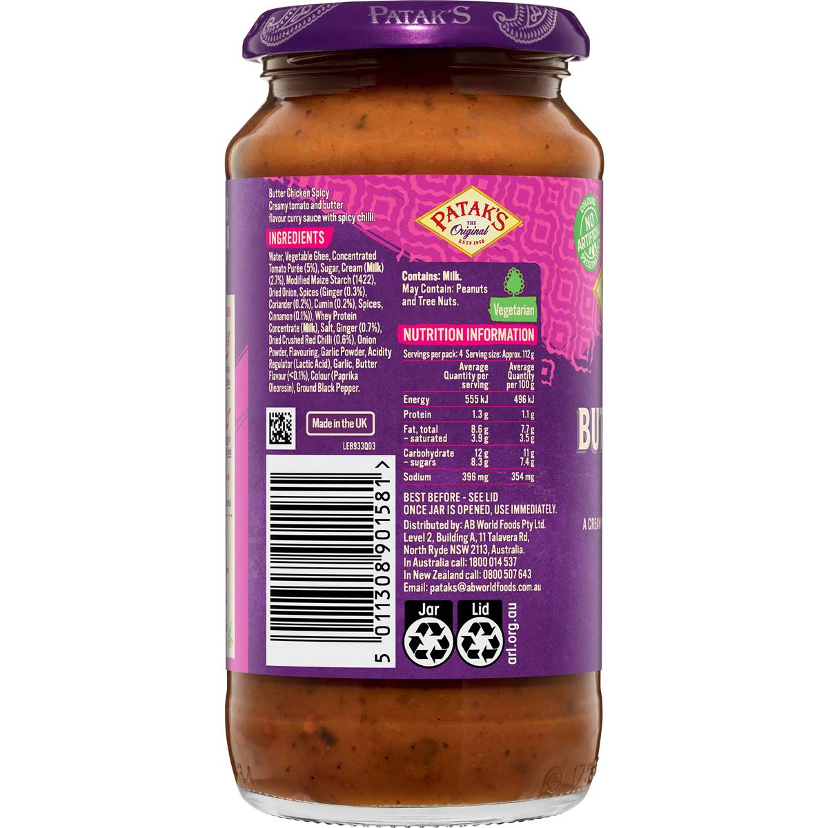 Patak's Spicy Butter Chicken Simmer Sauce 450g | Woolworths