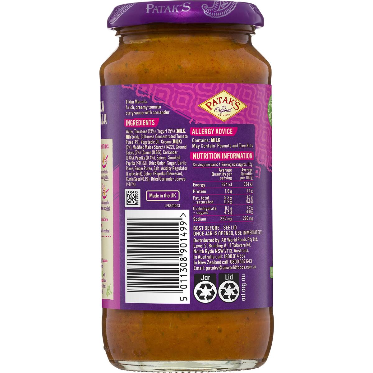 Patak's Tikka Masala Simmer Sauce 450g | Woolworths