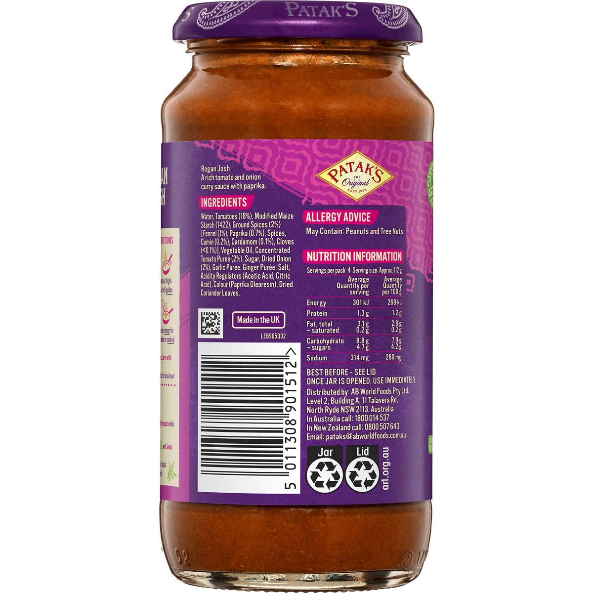 Patak's Rogan Josh Curry Simmer Sauce 450g Woolworths