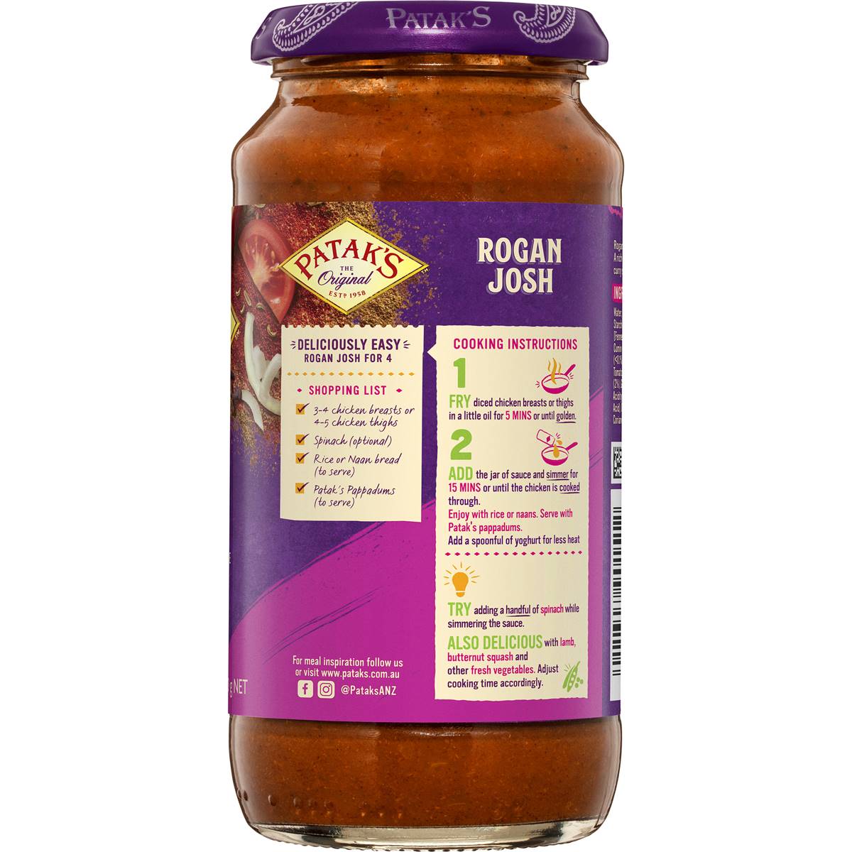 Patak's Rogan Josh Curry Simmer Sauce 450g Woolworths