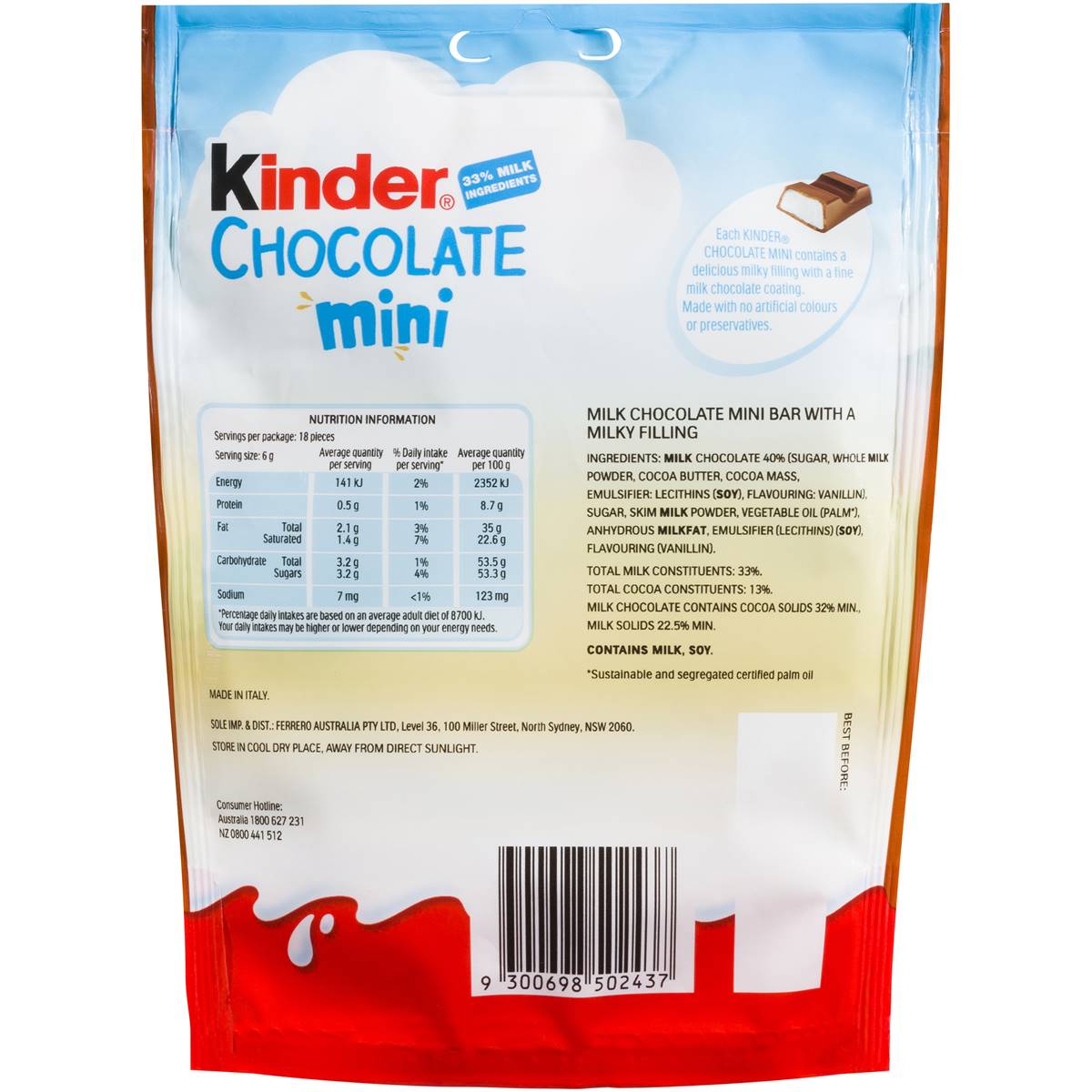 Kinder Chocolate Mini Sharepack 108g | Woolworths